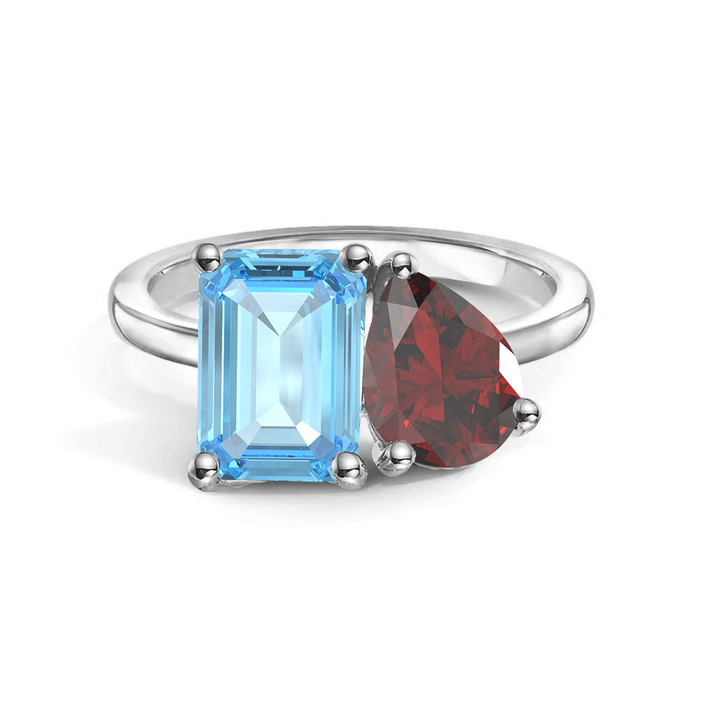 Personalized Aquamarine Birthstone Ring for Couples - Custom Toi et Moi Anniversary Jewelry Gift for Her, Wedding Band, Engagement Promise Ring - Perfect for Valentine's Day, Anniversary & Romantic Occasions