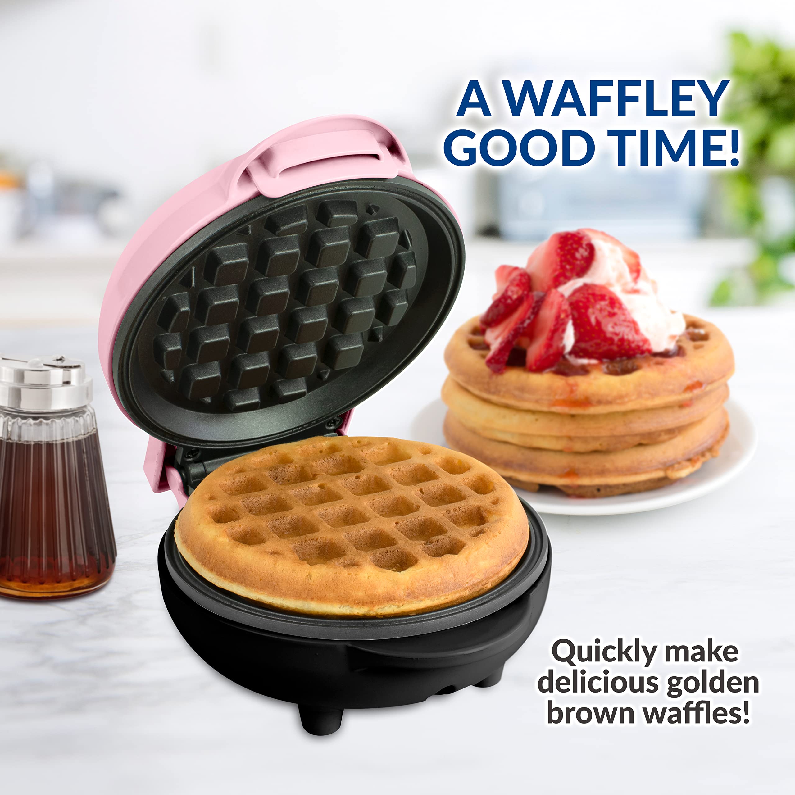 Nostalgia MyMini Personal Electric Waffle Maker - 5 Inch Non-Stick Cooking Surface for Waffles, Hash Browns, French Toast, Grilled Cheese, Quesadillas, Brownies & Cookies - Compact Pink Waffle Iron for Breakfast, Snacks & Desserts - Perfect for Dorms, Offices & Small Kitchens