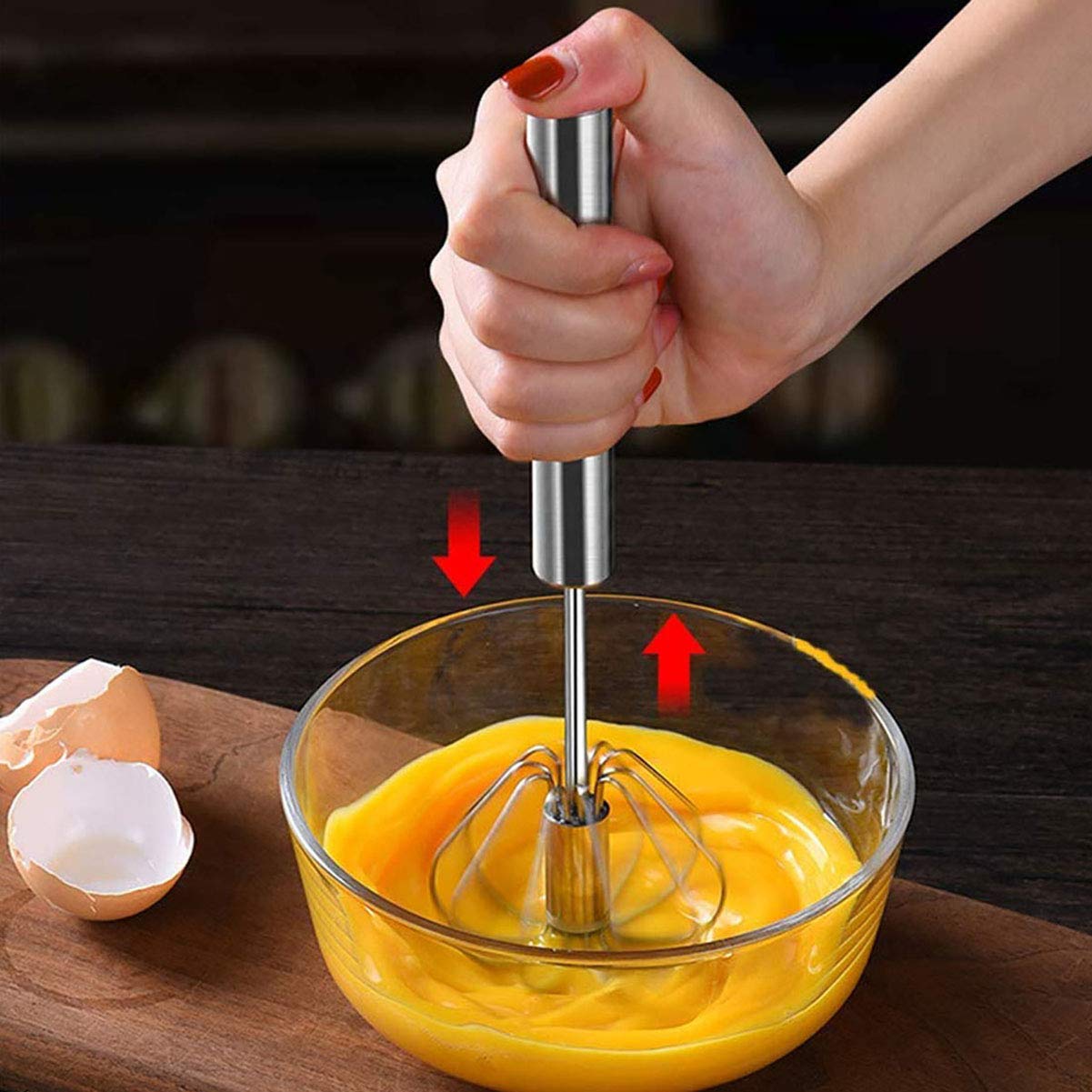 Premium Stainless Steel Egg Whisk - Hand Push Rotary Egg Beater, Semi-Automatic Mixer for Baking & Cooking - Perfect for Whipping Cream, Eggs, and Batters - Ideal Kitchen Tool for Home Bakers & Chefs