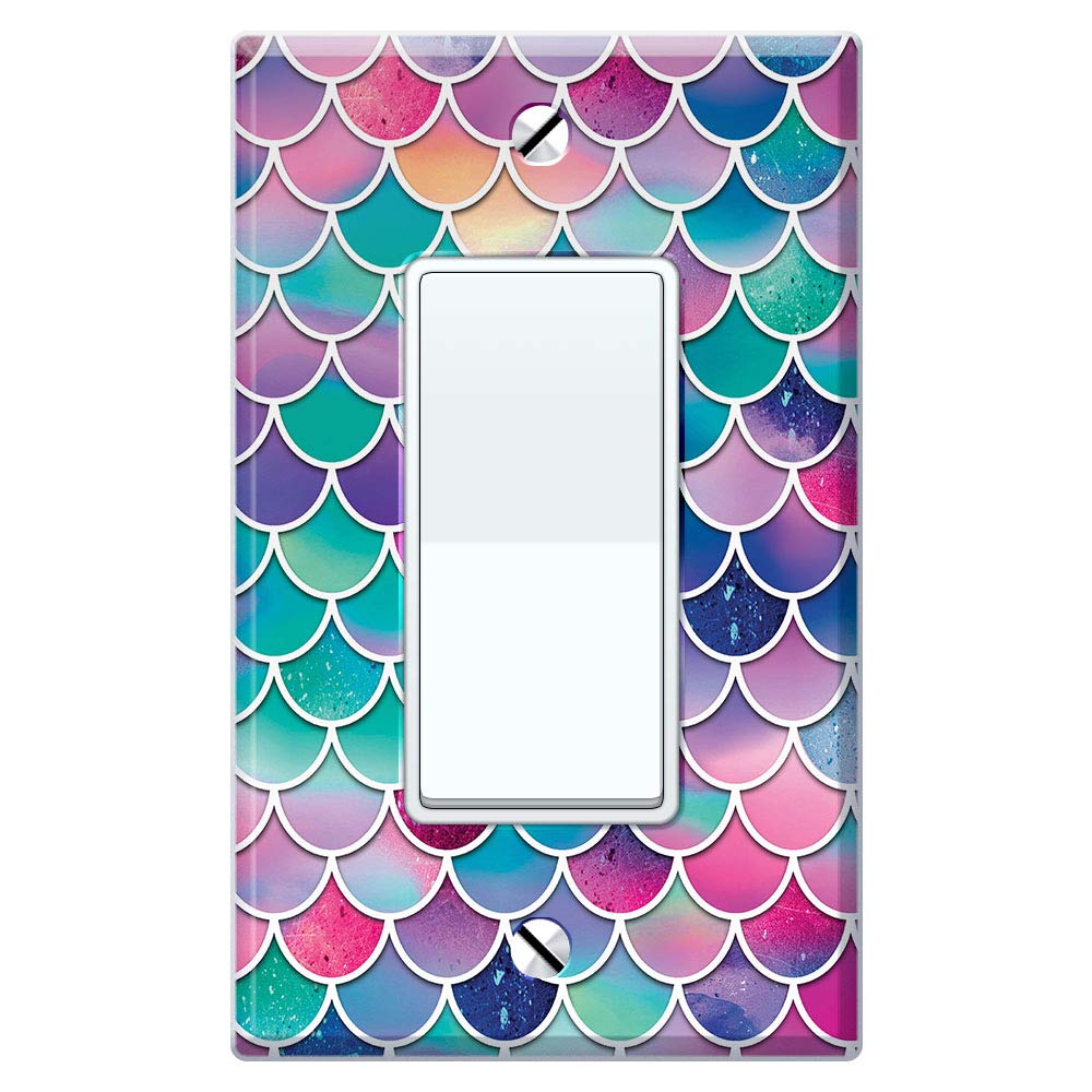 WIRESTER Single Gang Decorator Light Switch Plate Cover - Pink & Blue Pastel Mermaid Scales Design | Wall Plate for Home, Bedroom, Bathroom & Office Decor