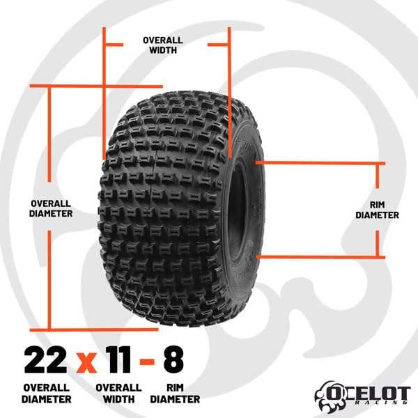 Ocelot P322 Rear 22x11-8 ATV Tires - 2-Ply Durable Tubeless Off-Road Tires with Knobby Tread - 22x11x8 UTV Tires for Dirt, Grass & Gravel - Perfect for Trail Riding, Hunting & Farm Work