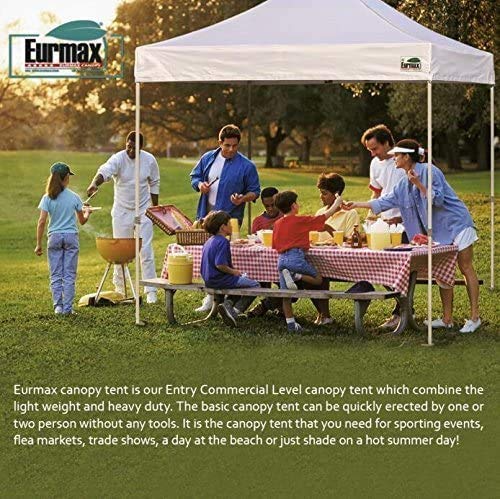 Eurmax USA 5'x5' Commercial Pop Up Canopy Tent - Heavy Duty Instant Shelter with Roller Bag & 4 Bonus Sand Weight Bags (Black) - Perfect for Outdoor Events, Farmers Markets, Beach Parties & Camping