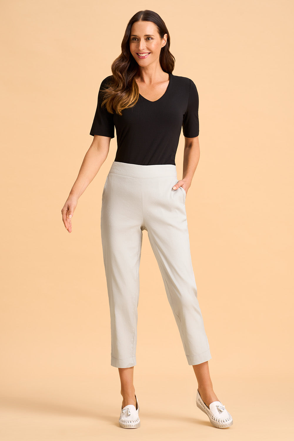 Tab Detail Tapered Pant Light Grey - Slim Fit Women's Casual Pants for Work, Office & Everyday Wear