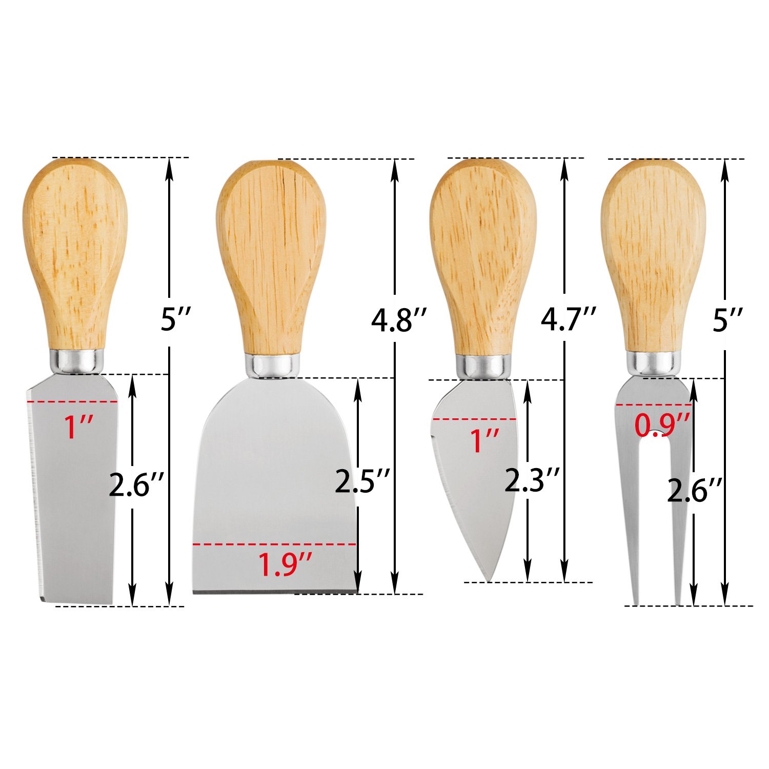Premium 4-Piece Stainless Steel Cheese Knife Set - Cheese Knife, Fork, Slicer & Butter Knife - Perfect for Charcuterie Boards, Wine Pairings & Cheese Tasting Parties - Elegant Cheese Tools for Entertaining & Gourmet Food Presentation