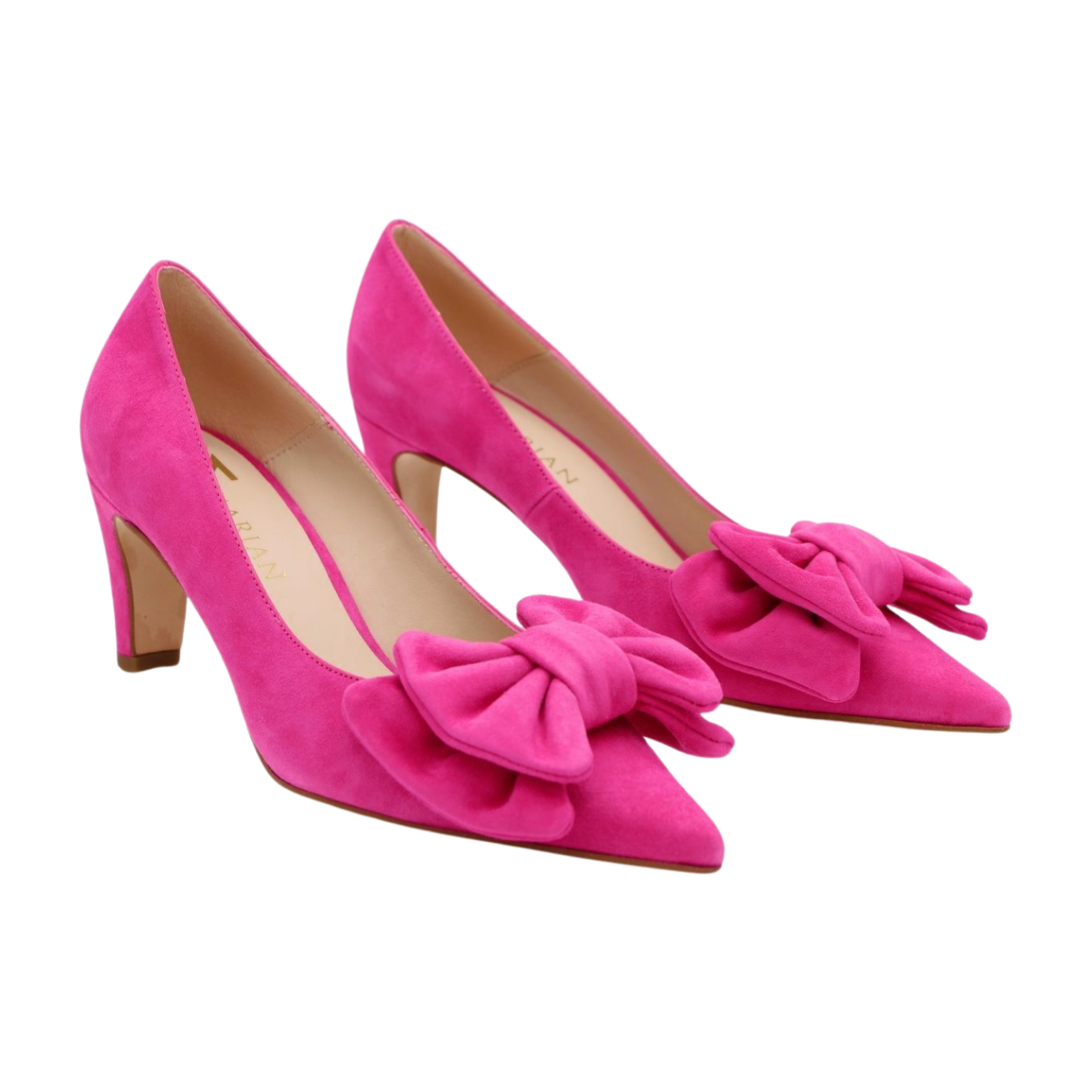 MARIAN Women's Hot Pink Suede Court Shoes with Bow - Elegant Low Heel Pumps for Work, Party & Wedding (Style 2222) | Comfortable Dress Shoes for Office, Dating & Special Occasions