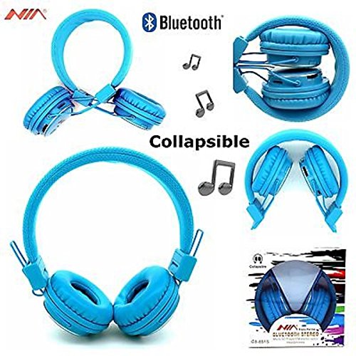Foldable Wireless Bluetooth Headphones with Microphone, Micro SD/TF Card Slot, FM Radio & 3.5mm Detachable Cable - Stereo Sound for Phone, Tablet, PC, Gaming (Blue) | Perfect for Commuting, Workouts & Travel
