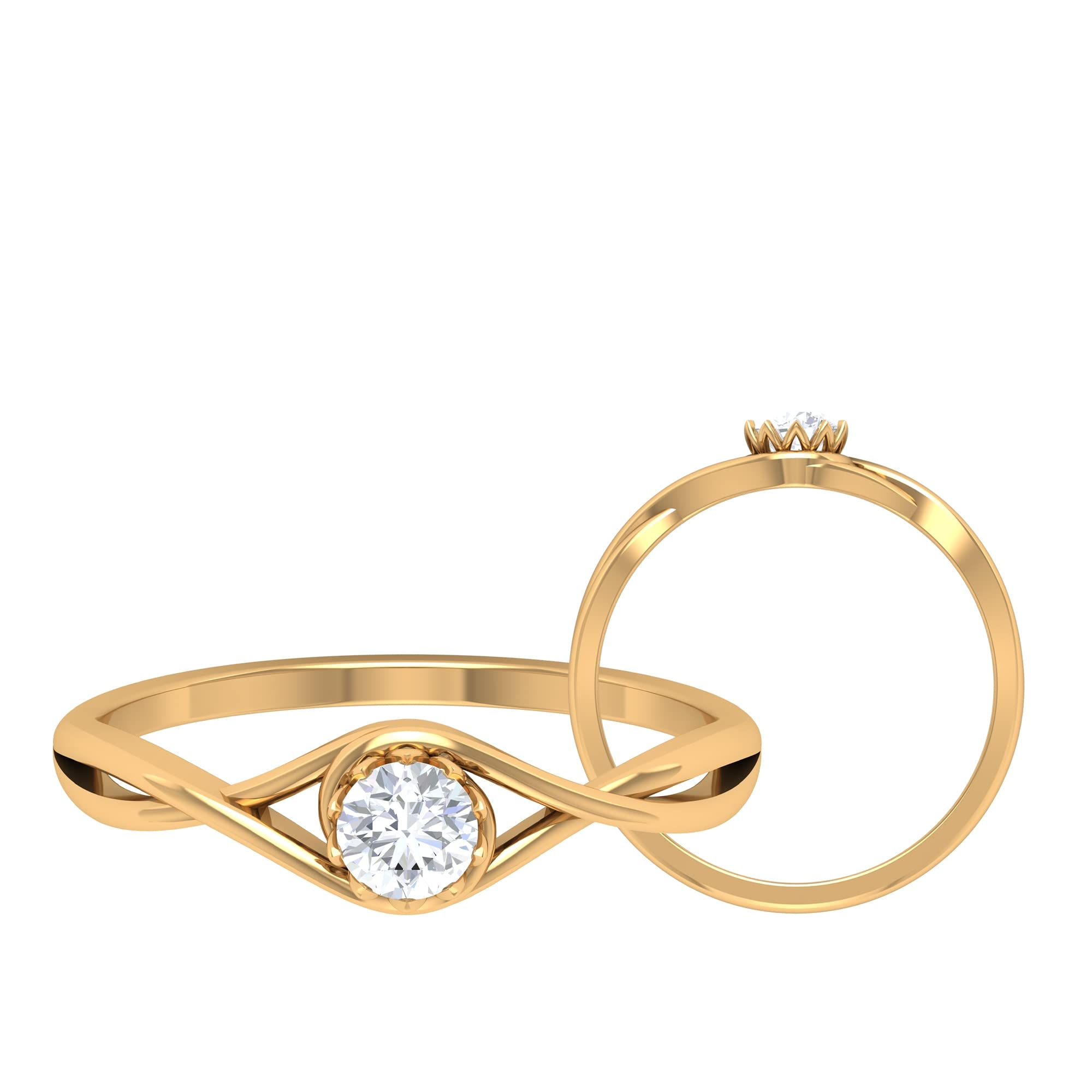 1/4 CT Genuine Diamond Solitaire Ring for Women - 14K Solid Gold Crossover Shank April Birthstone Ring | Elegant Wedding, Engagement, Anniversary Gift & Everyday Jewelry