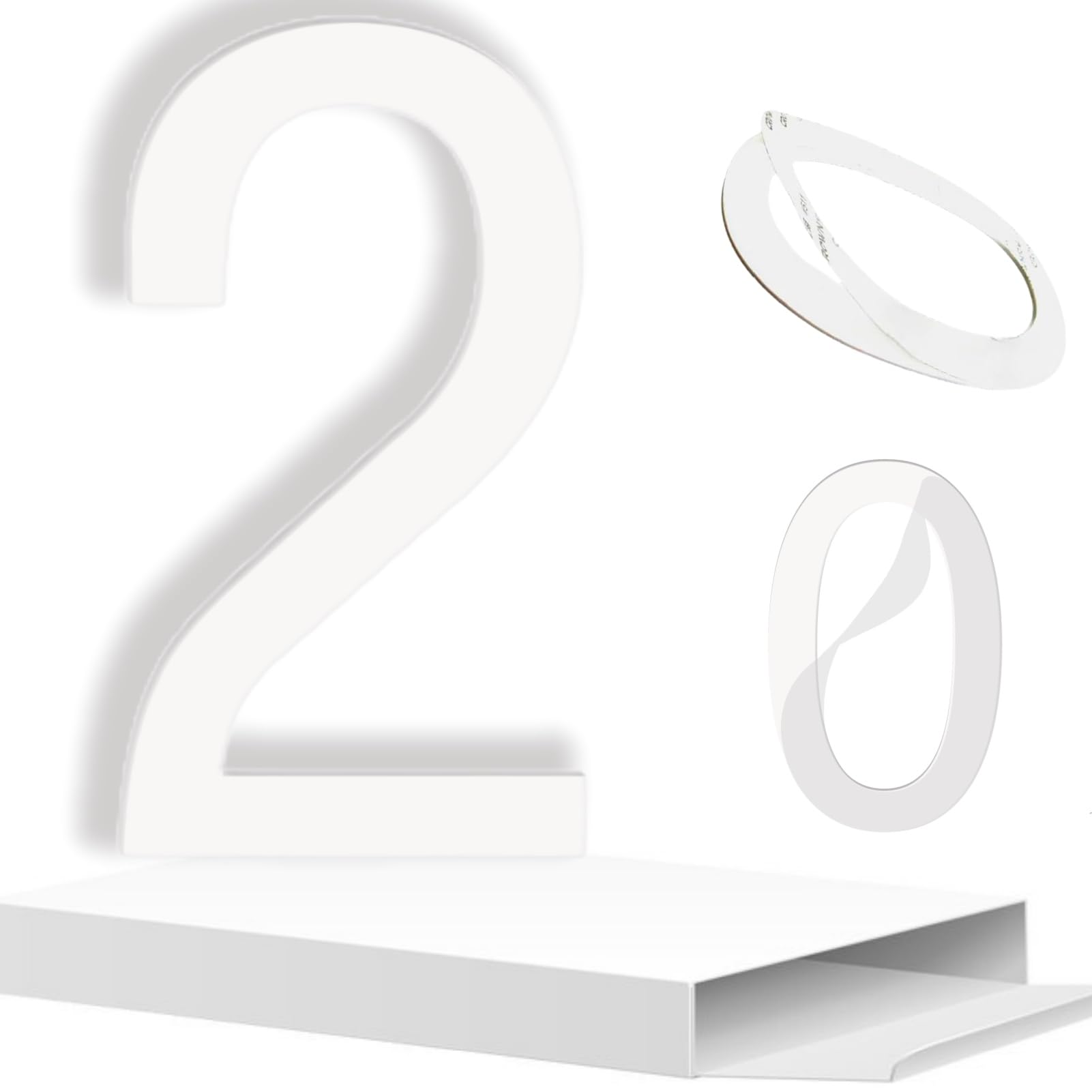 5 Inch White Acrylic Modern House Numbers - Self Adhesive Address Plates for Outside Use - Durable Home, Office, Apartment & Hotel Room Numbers (Set of 1, No.2) - Perfect for Mailbox, Front Door & Property Identification