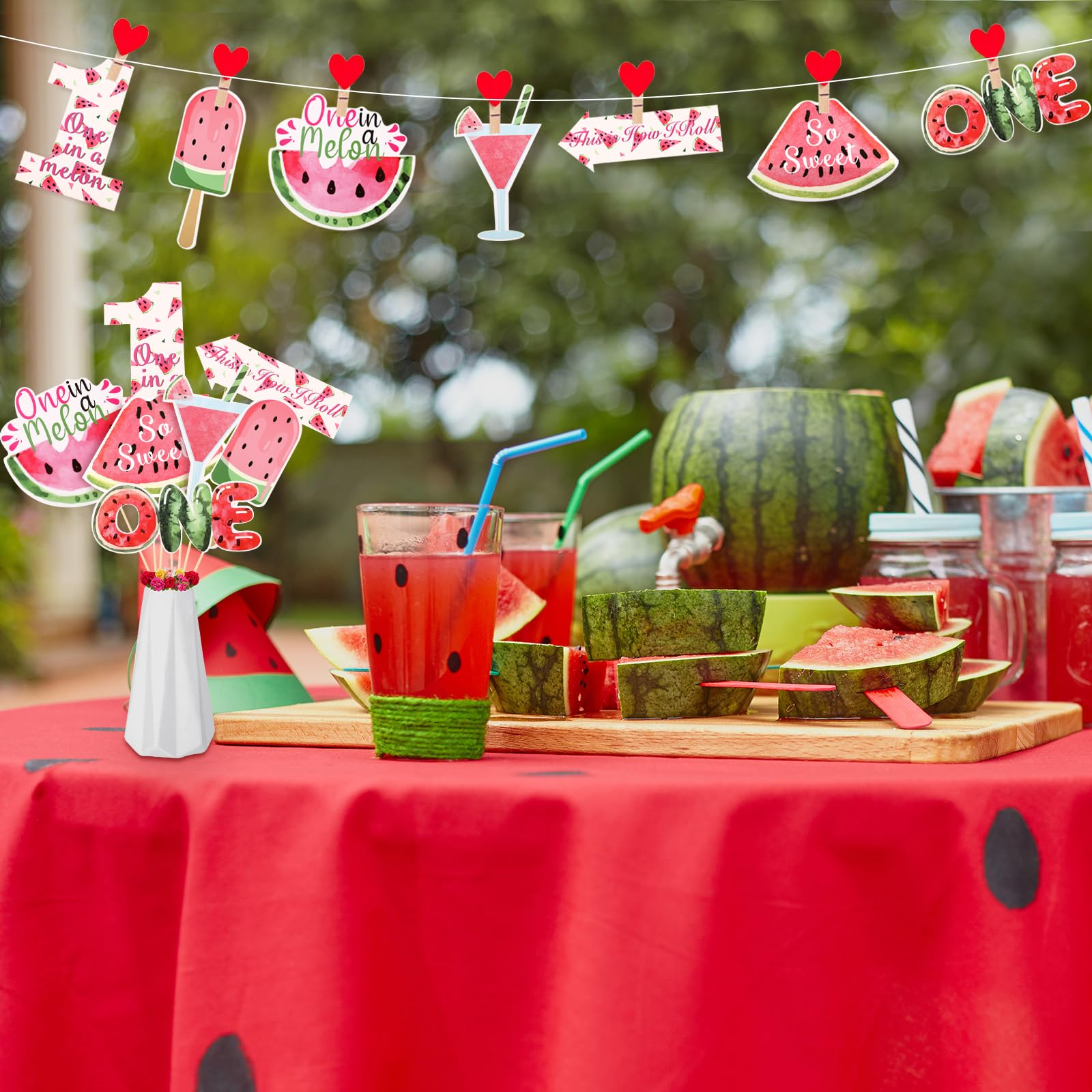 28 Pcs Watermelon Party Decorations - Summer Birthday Party Supplies, Centerpiece Sticks, Fruit Cutouts for Baby 1st Birthday, Baby Shower, Bridal Shower & Summer BBQ Decorations - Perfect for Indoor/Outdoor Events