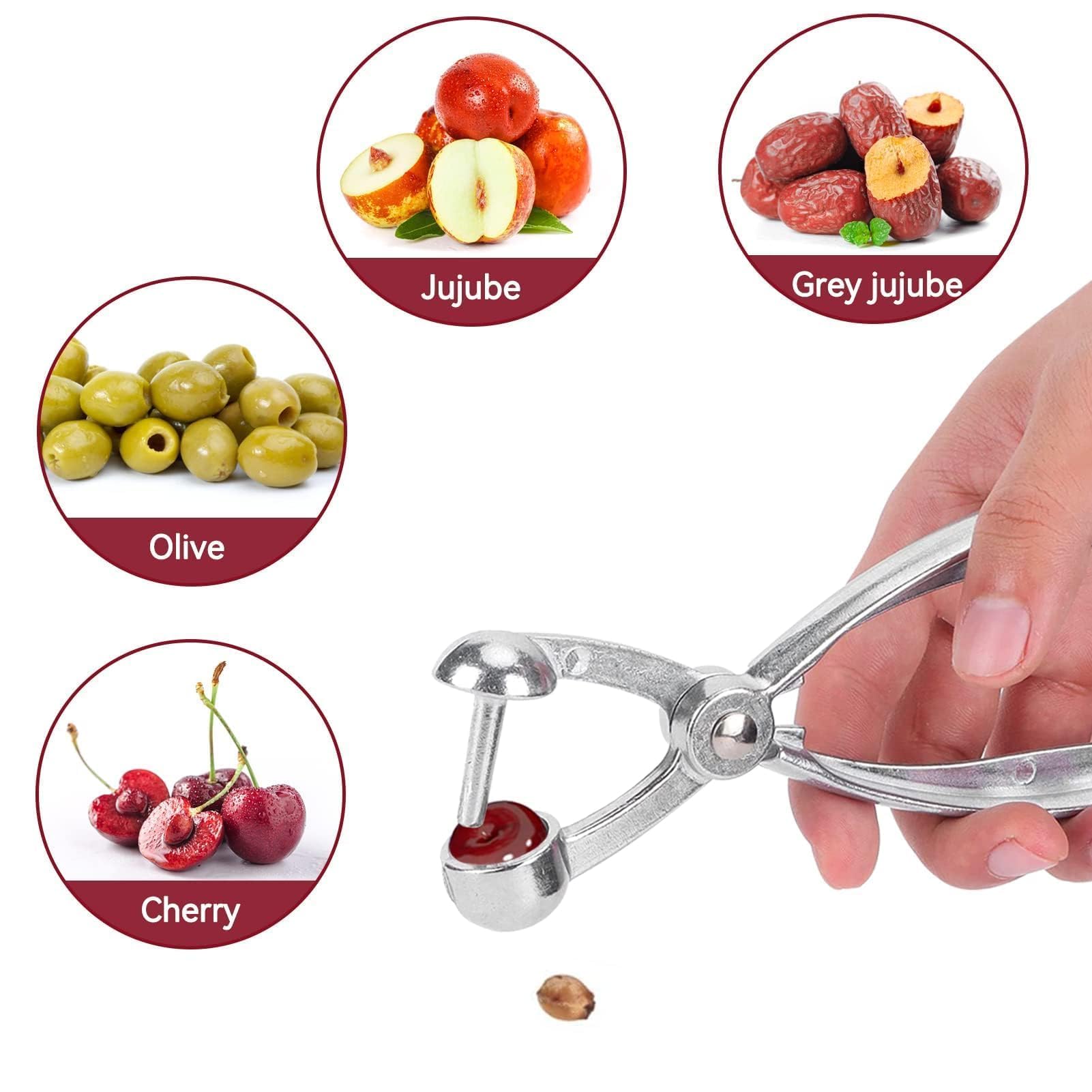 Stainless Steel Cherry Pitter & Olive Stoner - Heavy Duty Fruit Pit Remover Tool with Lock for Easy Pitting - Perfect for Baking, Canning, and Making Jams