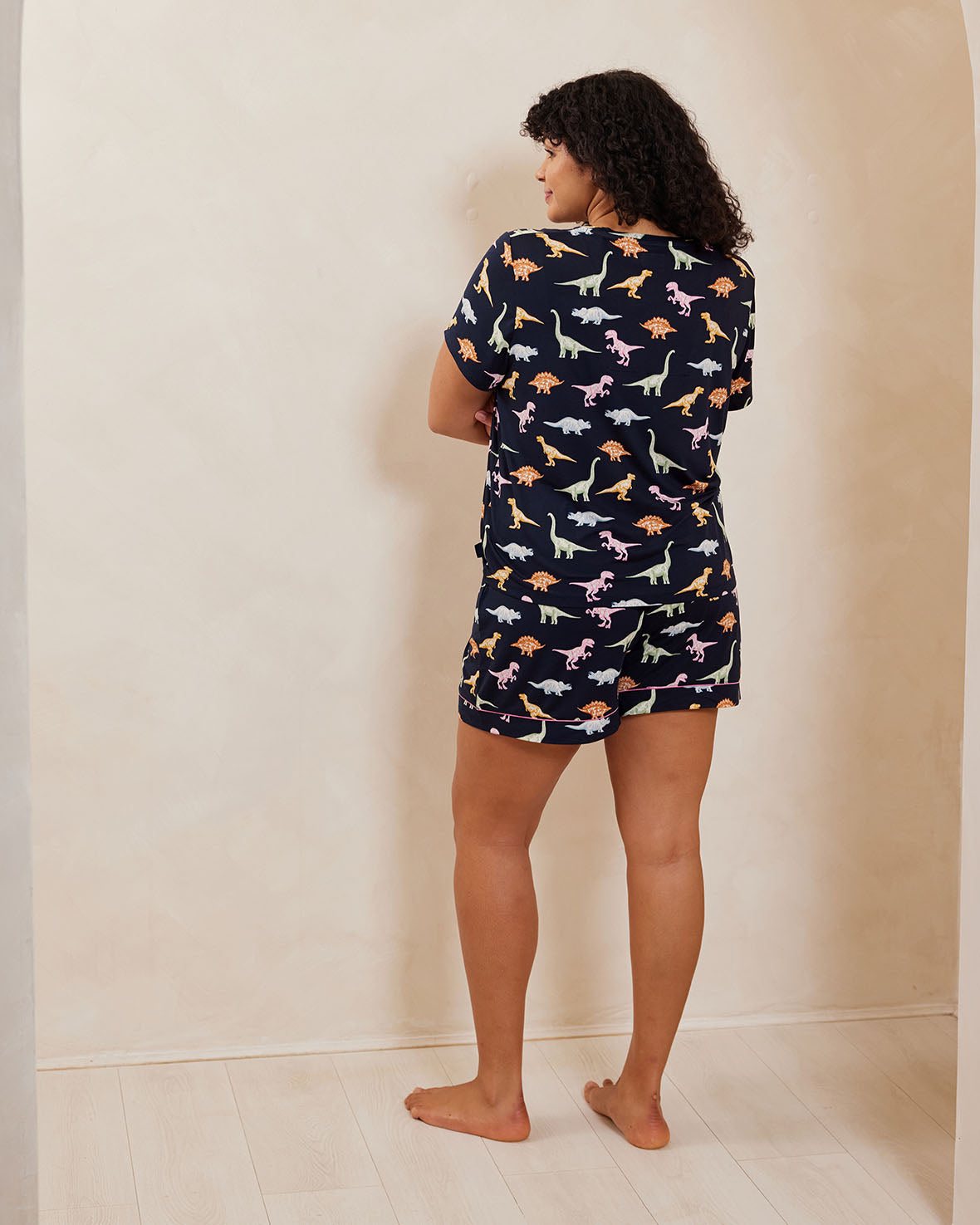 Dinosaur Print Short Sleeve Pajama Set for Kids - Navy Blue - Soft & Comfortable Sleepwear for Boys and Girls - Perfect for Bedtime, Lounging & Sleepovers