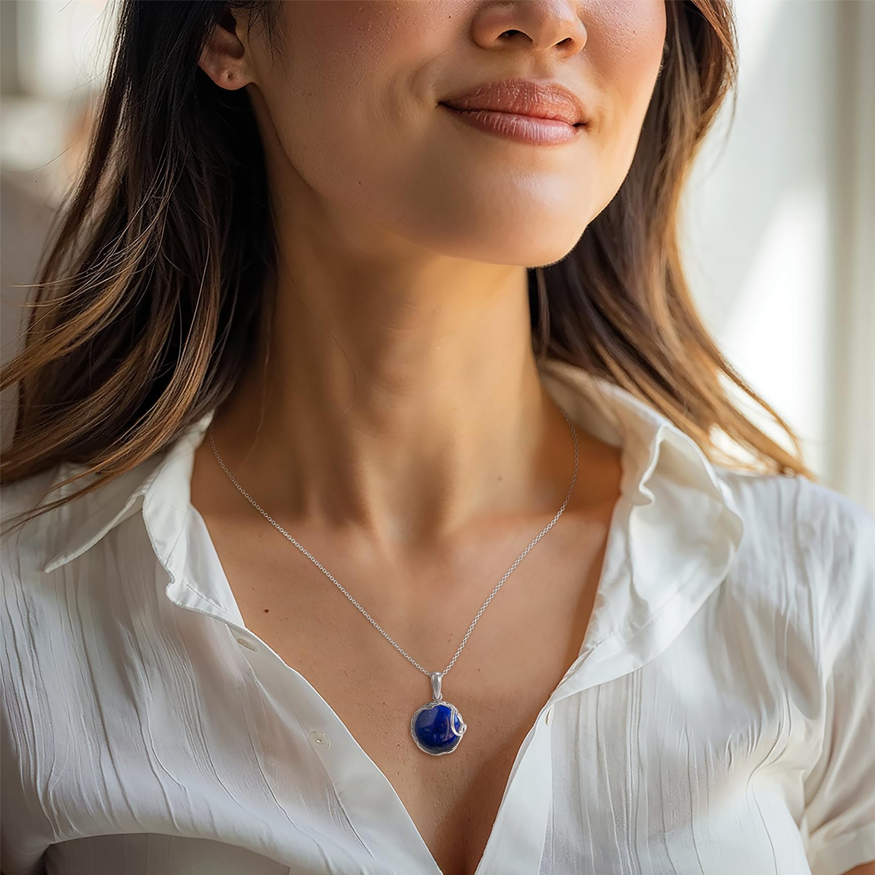 925 Sterling Silver Lapis Lazuli Necklace for Women - December Birthstone Jewelry - Elegant Silver Pendant Necklace - Statement & Everyday Jewelry - Gift for Her - Perfect for Parties, Office & Special Occasions