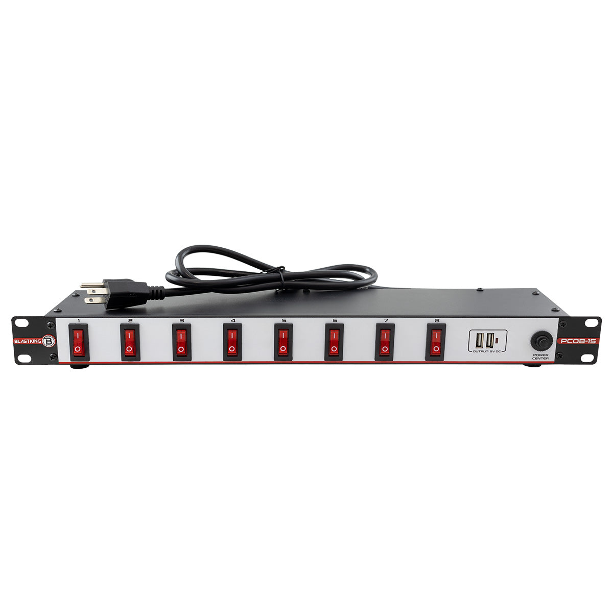 Blastking PC08 15-19 Inch Rack Mount Power Strip with 8 Outlets & 2 USB Ports - Perfect for Home Theater, Studio, Office & Server Rack Power Distribution