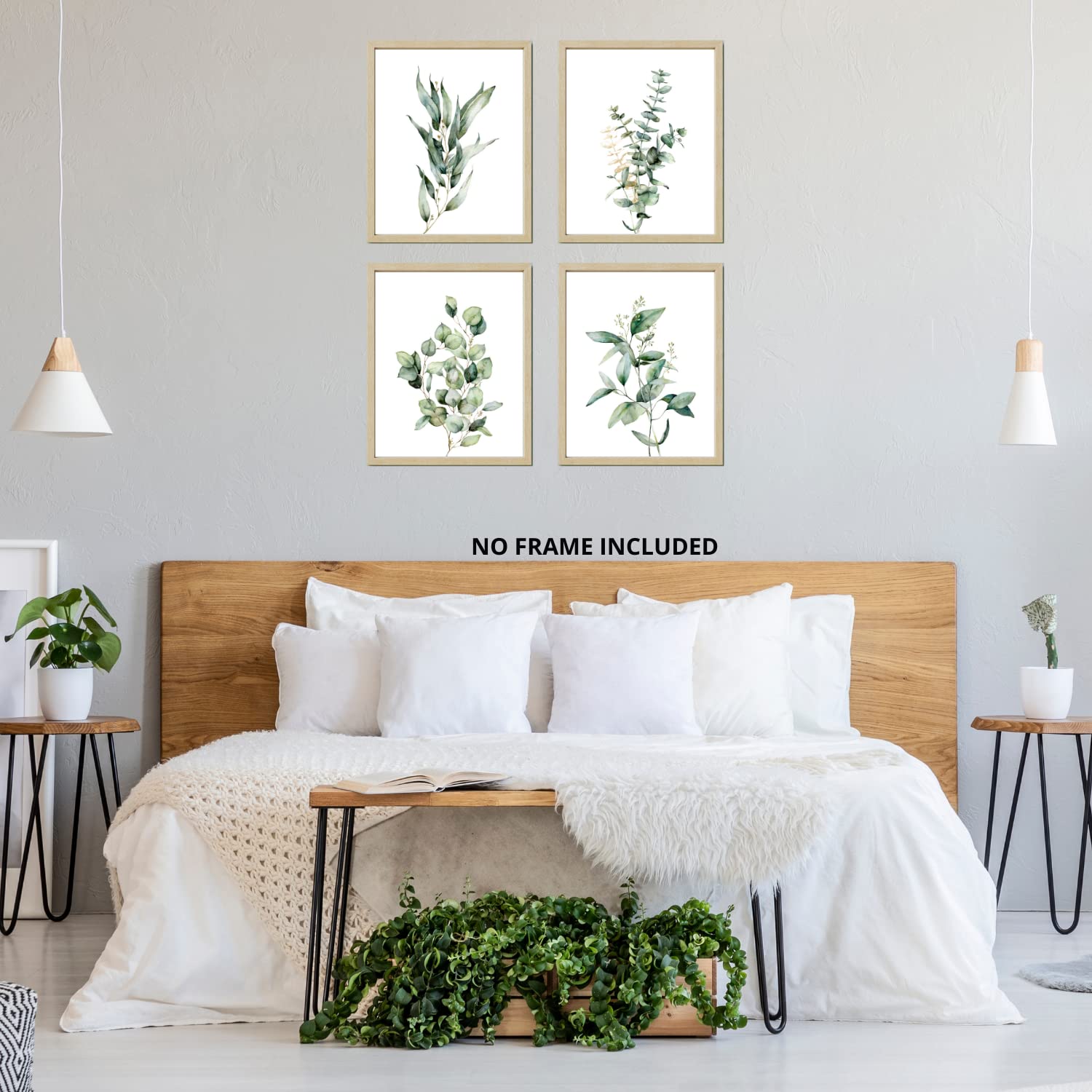 VEEDOO Set of 4 Botanical Wall Art Prints - Sage Green Floral & Eucalyptus Leaves Decor - Unframed 8x10 Wall Art for Bathroom, Bedroom, Office & Home - Perfect for Boho, Farmhouse & Modern Interior Design Styles