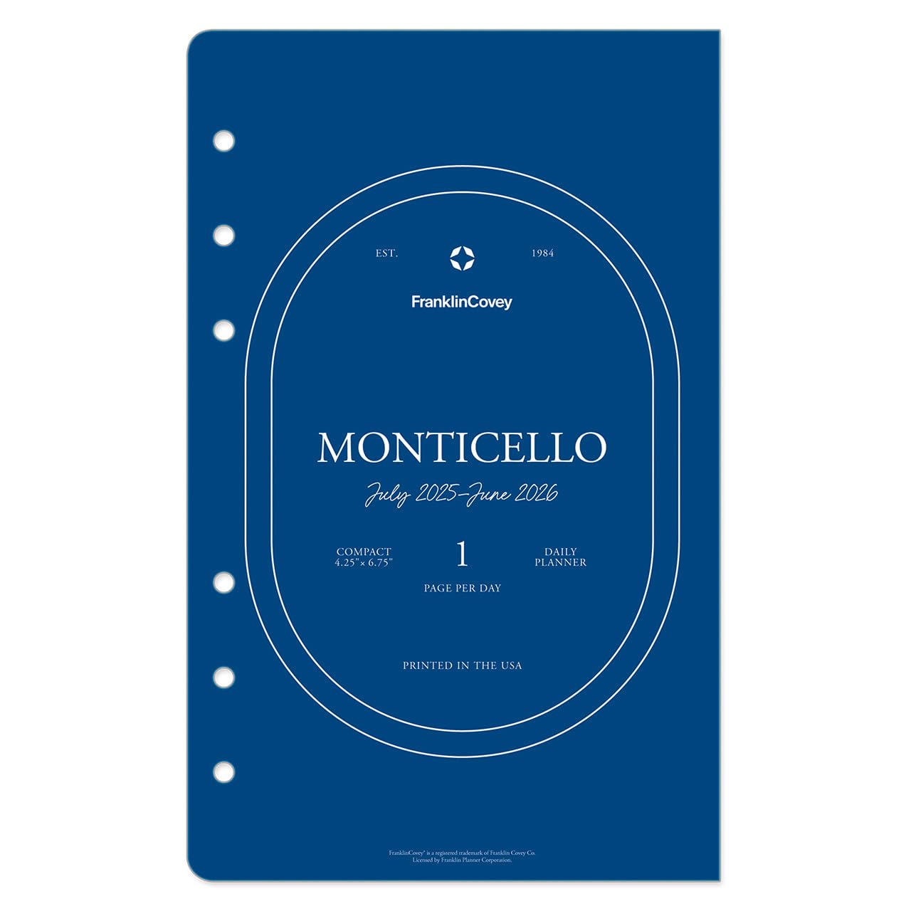FranklinCovey Monticello One Page Per Day Ring-Bound Planner - Compact Size, July 2025 to June 2026 | Daily Organizer for Work, School & Personal Productivity | Perfect for Professionals & Students