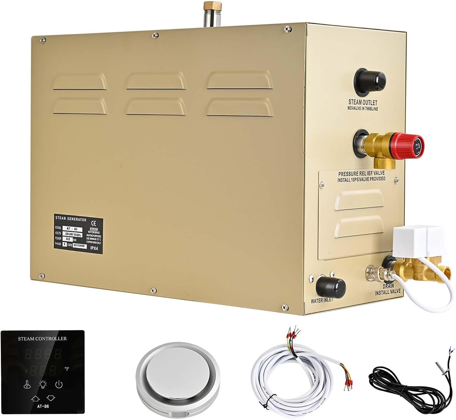 9KW Steam Shower Generator Kit with Aromatherapy Steam Head - Self-Draining System, 30-720 Min Timer, 95-131℉ Adjustable Temperature for 9m³/320 Cubic Feet Shower, Bath, Sauna & SPA (220V) - Perfect for Home Relaxation, Spa Therapy & Wellness Retreats