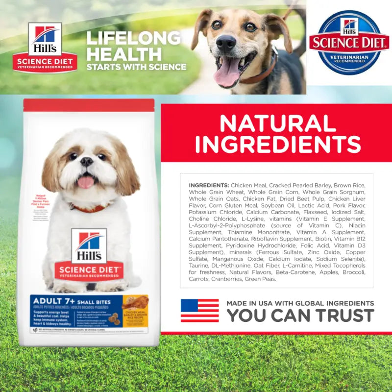 Science Diet Adult 7+ Small Bites Dry Dog Food - Chicken Meal, Barley & Rice Recipe for Senior Dogs - 5lb & 15lb Bags - Perfect for Small Breed Senior Dogs with Dental Issues