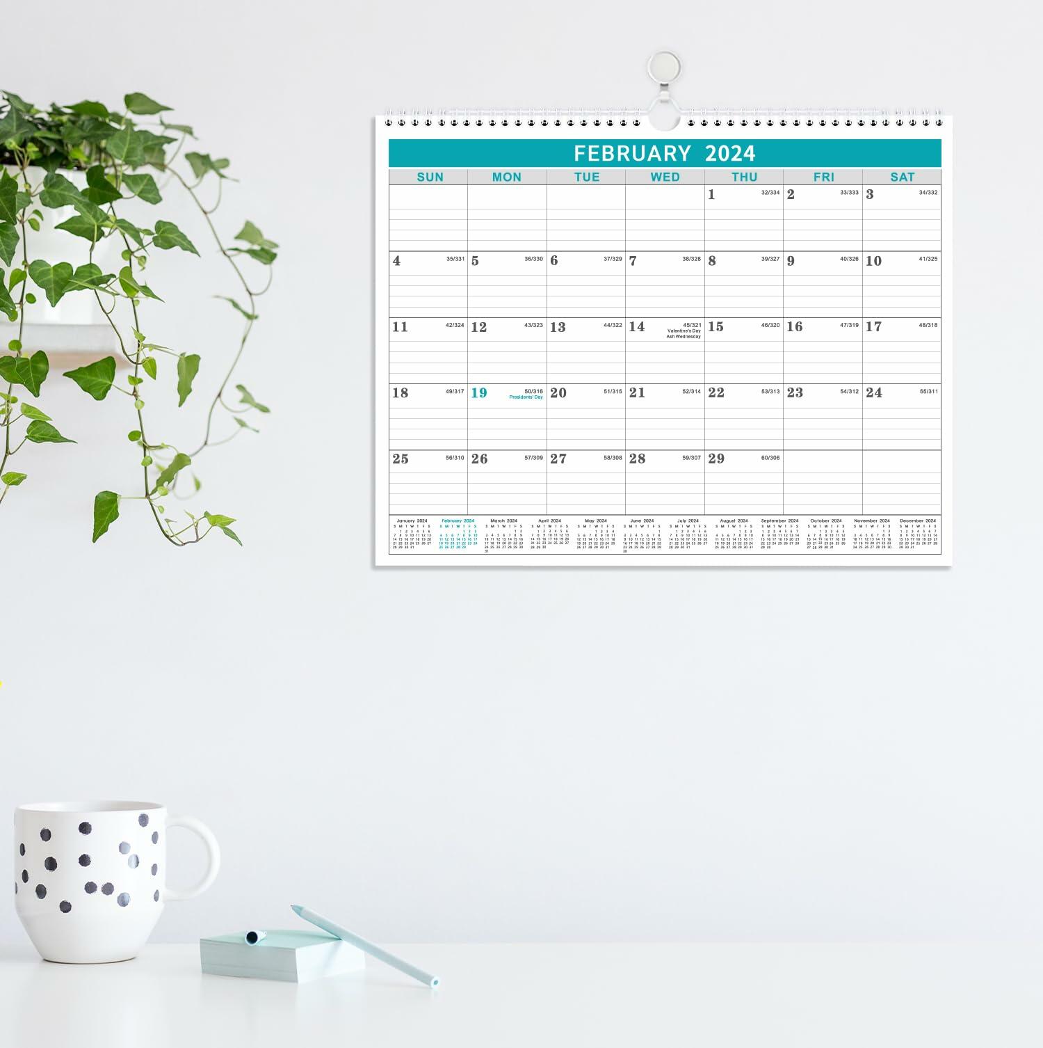 2024 Wall Calendar - 18 Months (July 2023 to December 2024) with Julian Dates, Large 14.75x11.5 Inches - Perfect for Home, Office & School Planning