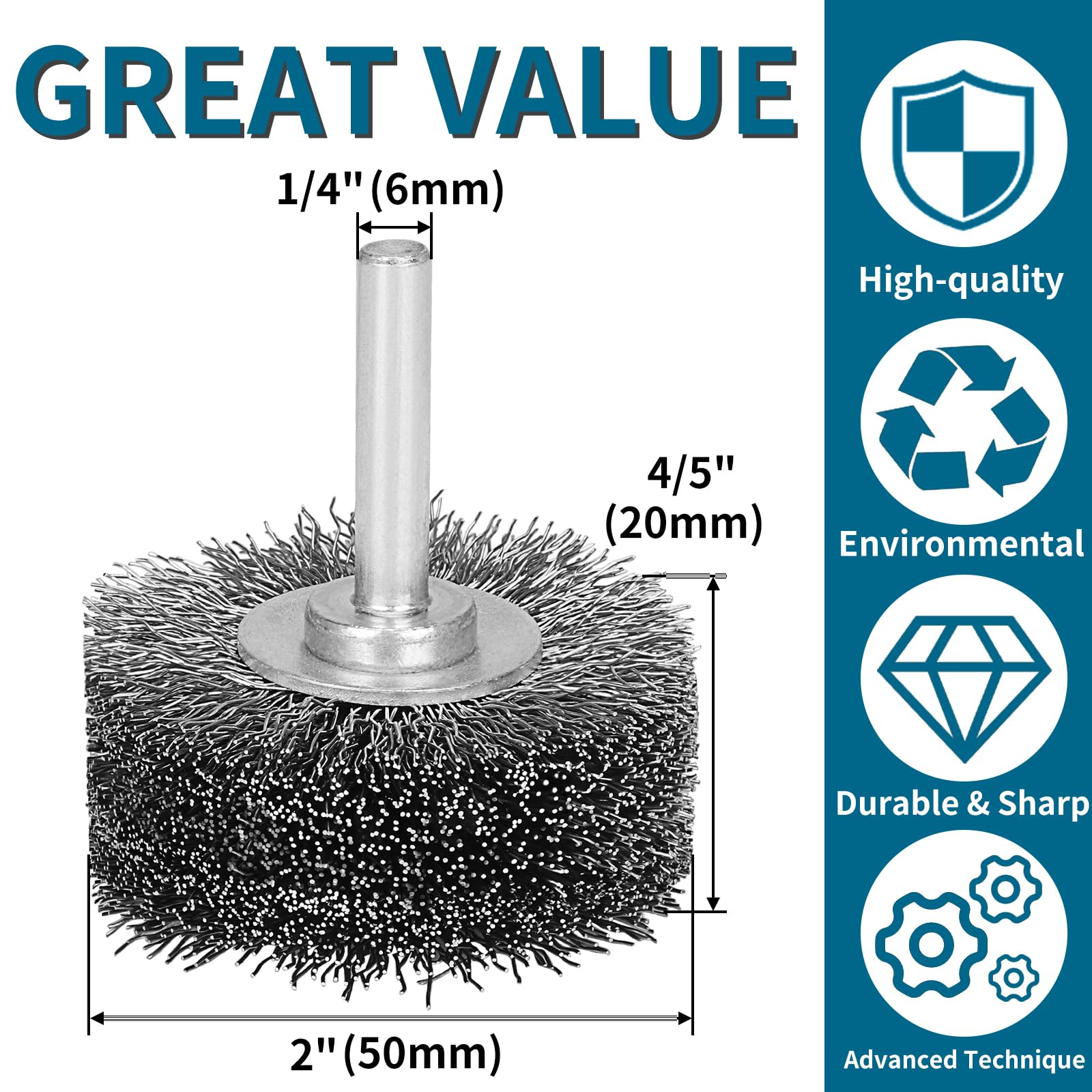 1 Pack 2 Inch Steel Wire Wheel Brush - 0.012