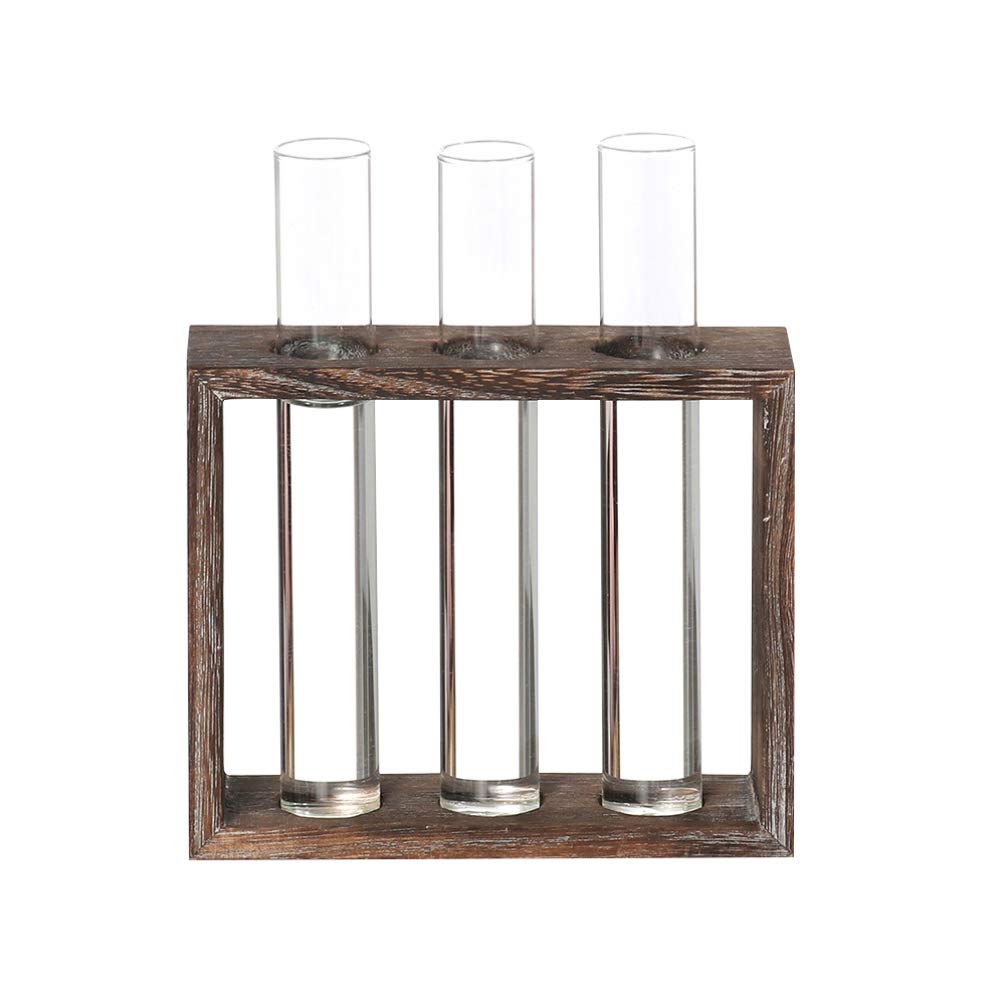 DOITOOL 1PC Hydroponic Glass Tube Vase with Wood Frame - 5 Crystal Glass Test Tube Flower Pots for Home, Office, Wedding & Party Decorations - Perfect for Succulents, Air Plants & Floral Arrangements
