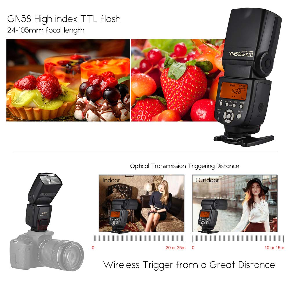 Lechnical YN565EX III/N Wireless TTL Flash Speedlite for DSLR Cameras - GN58 Power, High-Speed Recycling & USB Firmware Upgrade | Perfect for Wedding, Portrait & Studio Photography