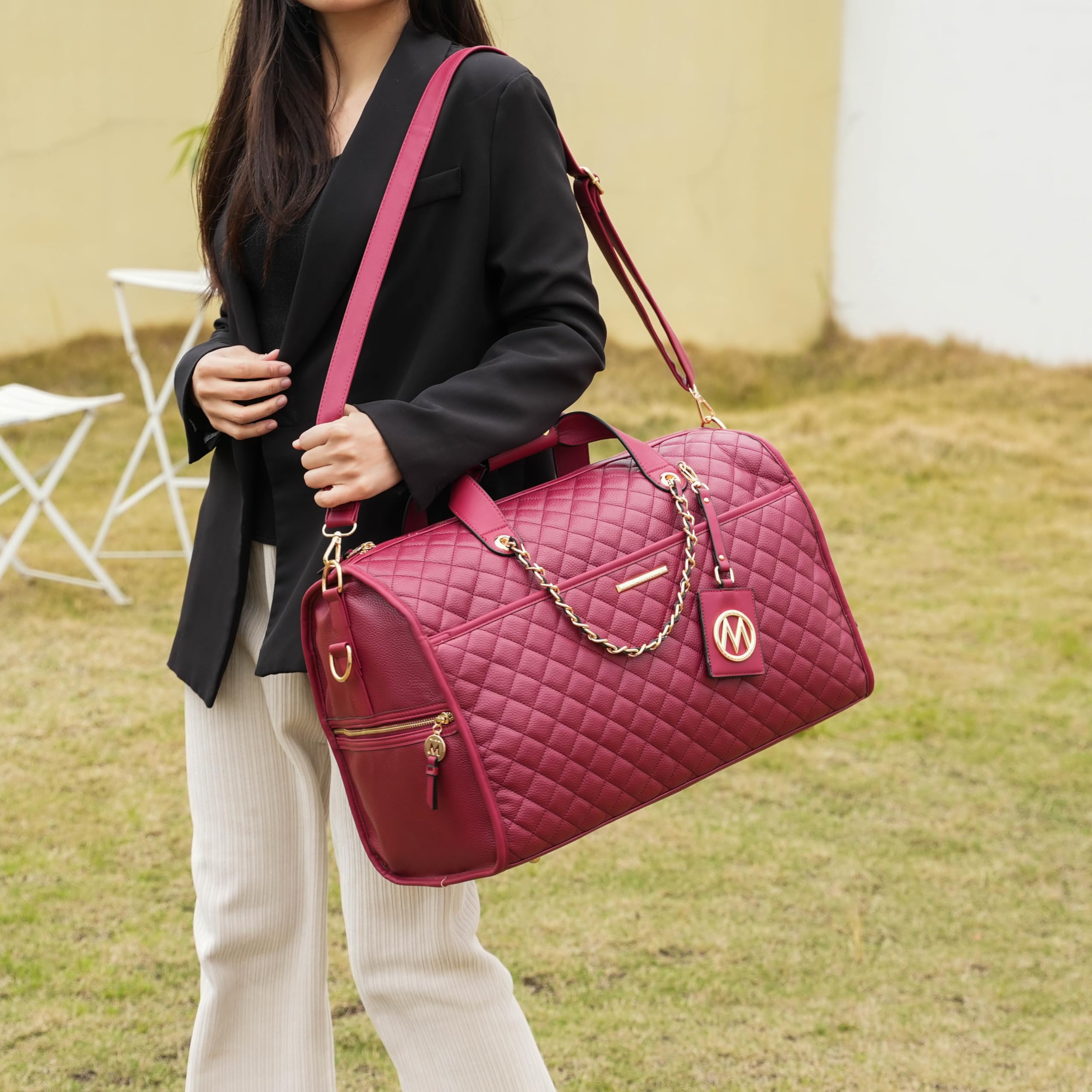 MKF Collection Women's Vegan Leather Duffle Bag - Large Cute Weekender Carry-On Luggage for Travel, Gym & Work | Perfect for Weekend Getaways, Business Trips & Gym Essentials