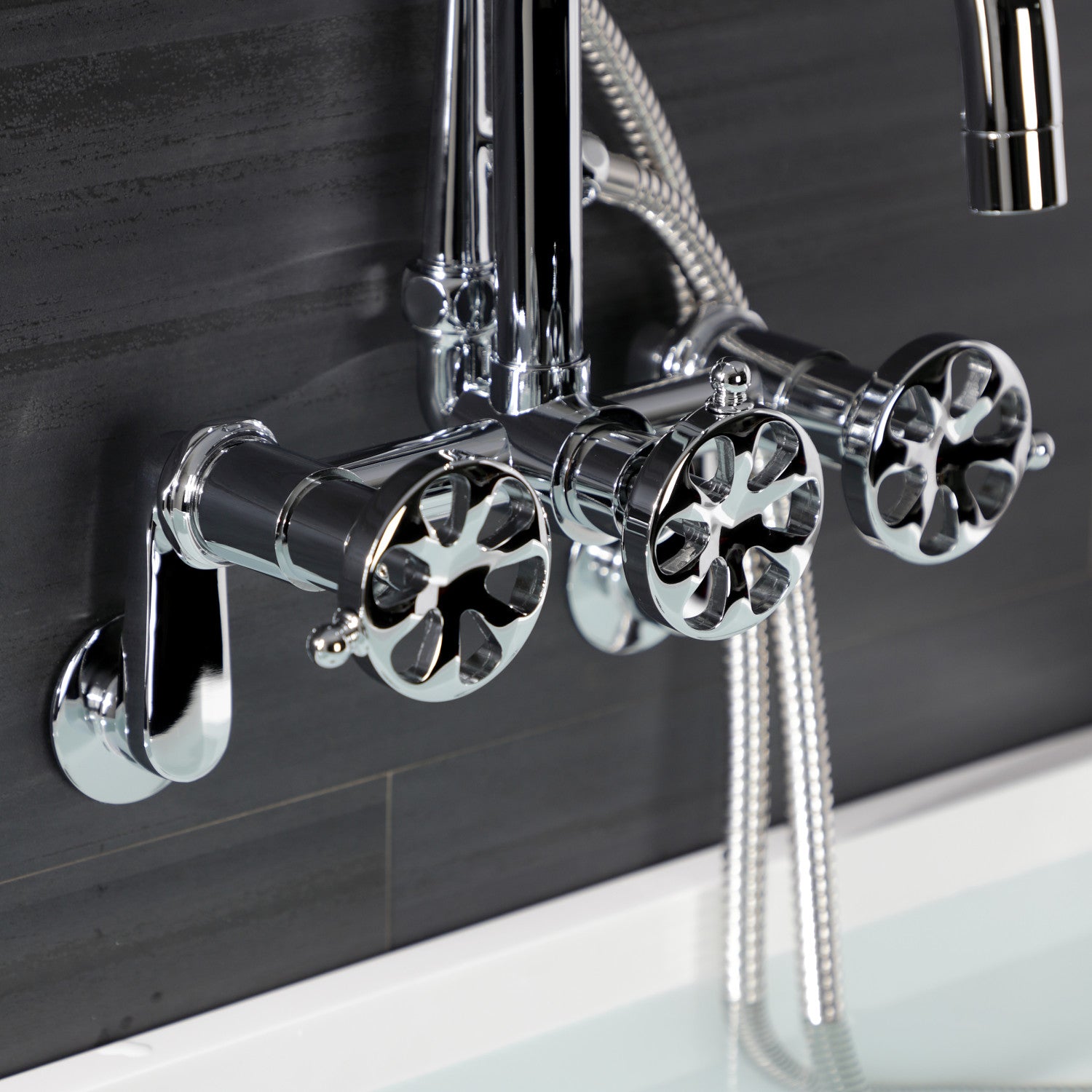 Belknap AE8451RX 3-Handle 2-Hole Wall Mount Clawfoot Bathtub Faucet with Hand Shower, Polished Chrome - Perfect for Vintage Bathroom Renovations & Spa-Like Showers