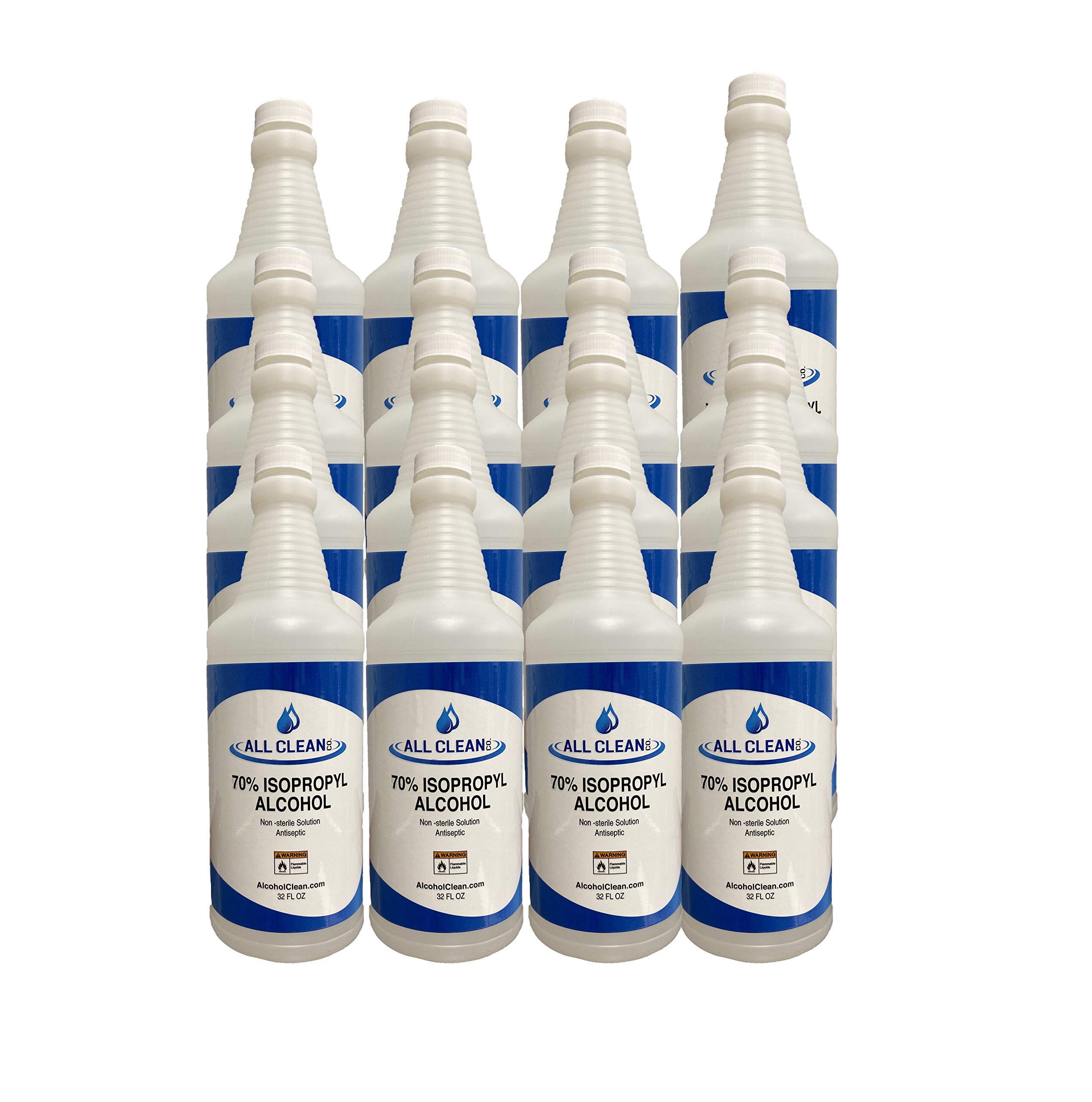 16 Pack of 32 oz 70% Isopropyl Rubbing Alcohol (4 Gallons Total) - First Aid, Disinfection & Cleaning Supplies for Home, Office & Medical Use