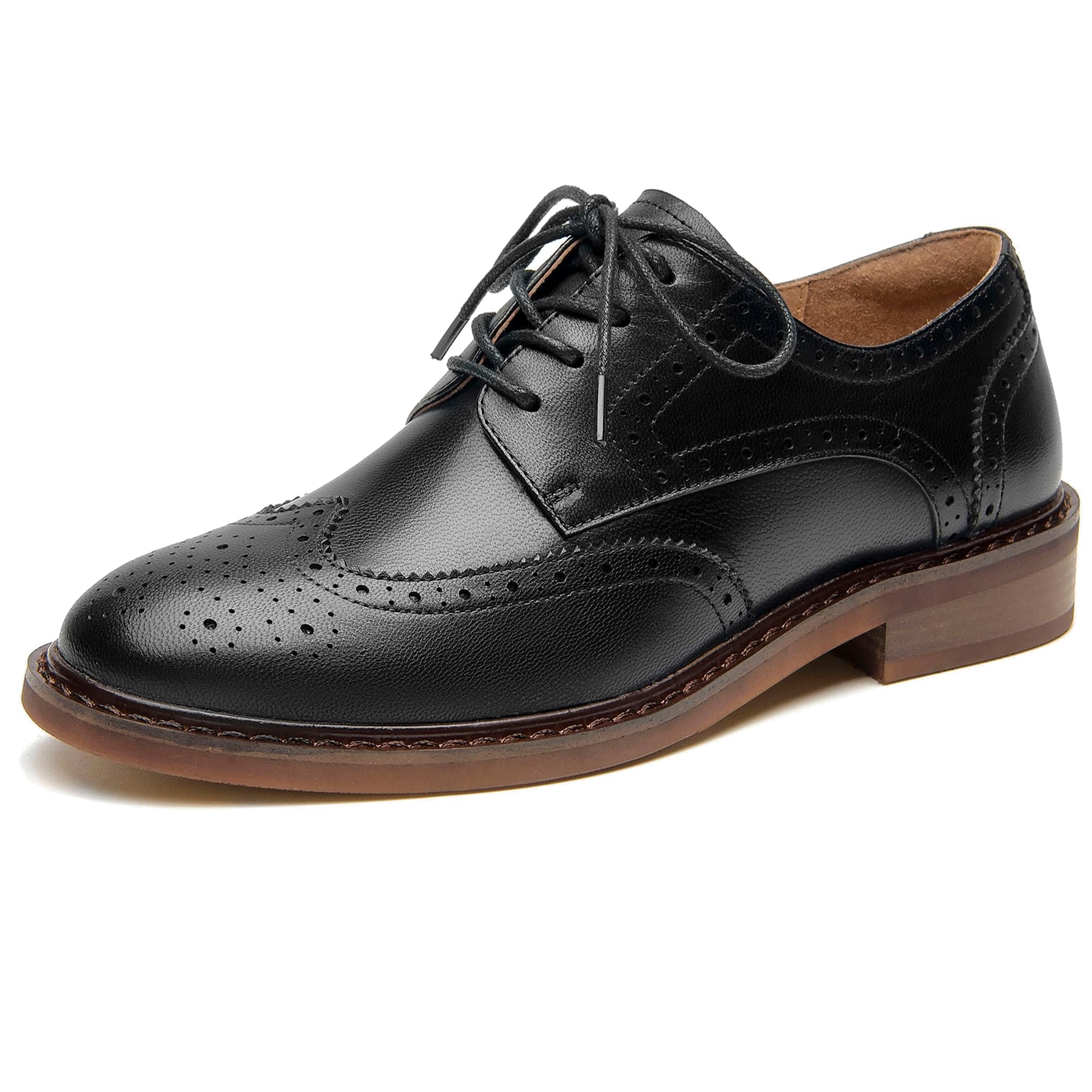BEAU TODAY Women's Leather Oxford Brogue Dress Shoes - Breathable Comfort Wingtip Lace-Up Handmade Business Work Shoes for Office, Formal Events & Professional Occasions