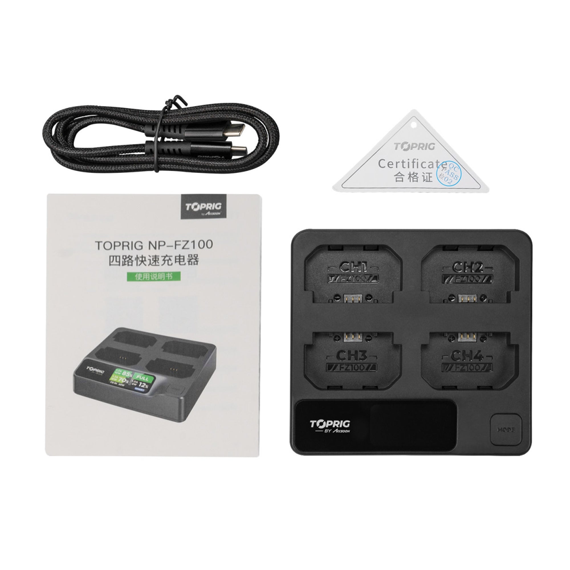 Accsoon TopRig 100W 4 Bay NP-FZ100 Fast Battery Charger for Sony Cameras - Perfect for Photography, Videography & Travel Charging Needs
