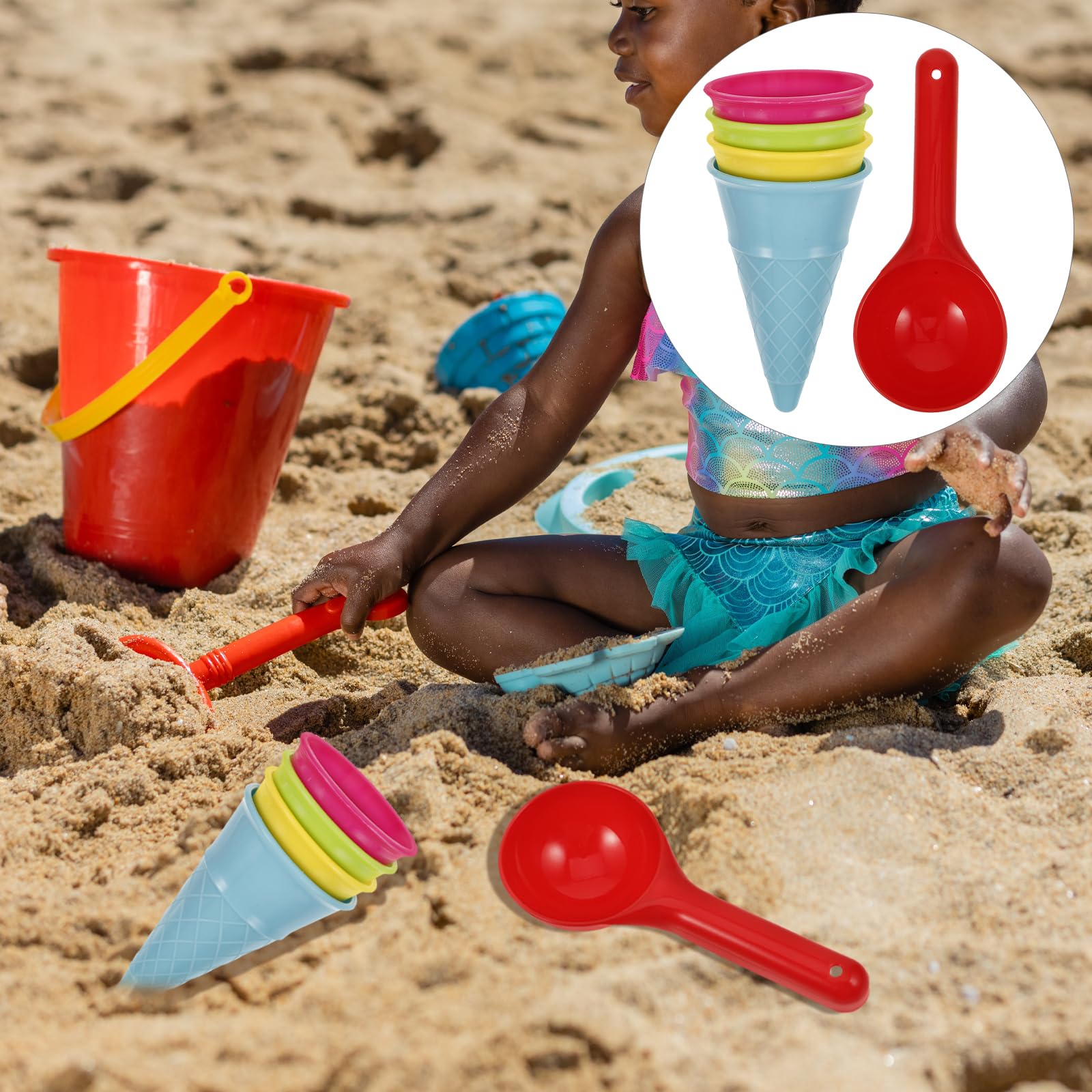 Kisangel 5-Piece Plastic Ice Cream Cone Set - Sand Play Toys for Kids, Beach Sandbox Toys, Pretend Play Ice Cream Cups - Perfect for Outdoor Play, Birthday Parties & Summer Activities