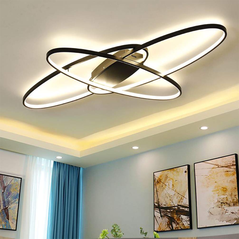 Dimmable LED Ceiling Light Fixture with Remote Control - Modern Oval Flush Mount Chandelier for Living Room, Bedroom, Dining Room & Kitchen - Energy Efficient Black Ceiling Lamp (Perfect for Home Decor & Ambient Lighting)