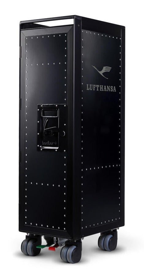 Bordbar Rivet Rocker Lufthansa Retro Black Edition Airplane Trolley - Vintage Style Luggage for Travel, Cabin Crew & Aviation Enthusiasts