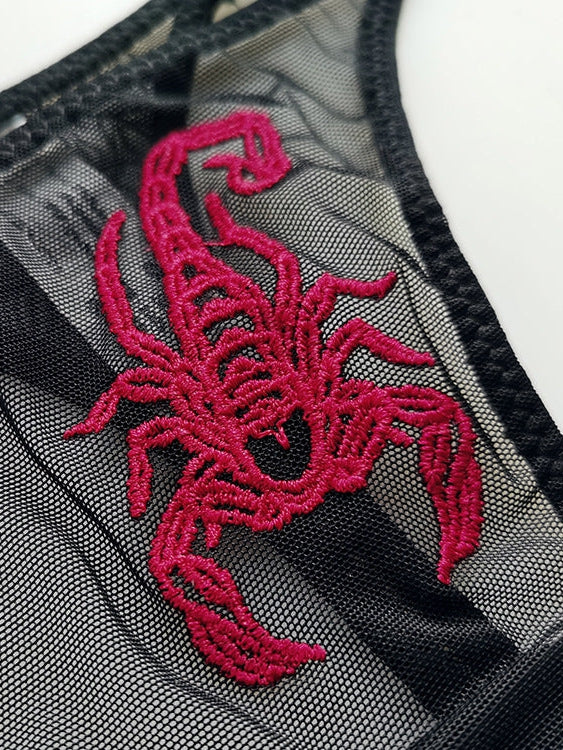 ZASUWA Women's Sexy Scorpion Print Mesh Underwear - Comfortable & Breathable Lingerie for Date Night & Special Occasions