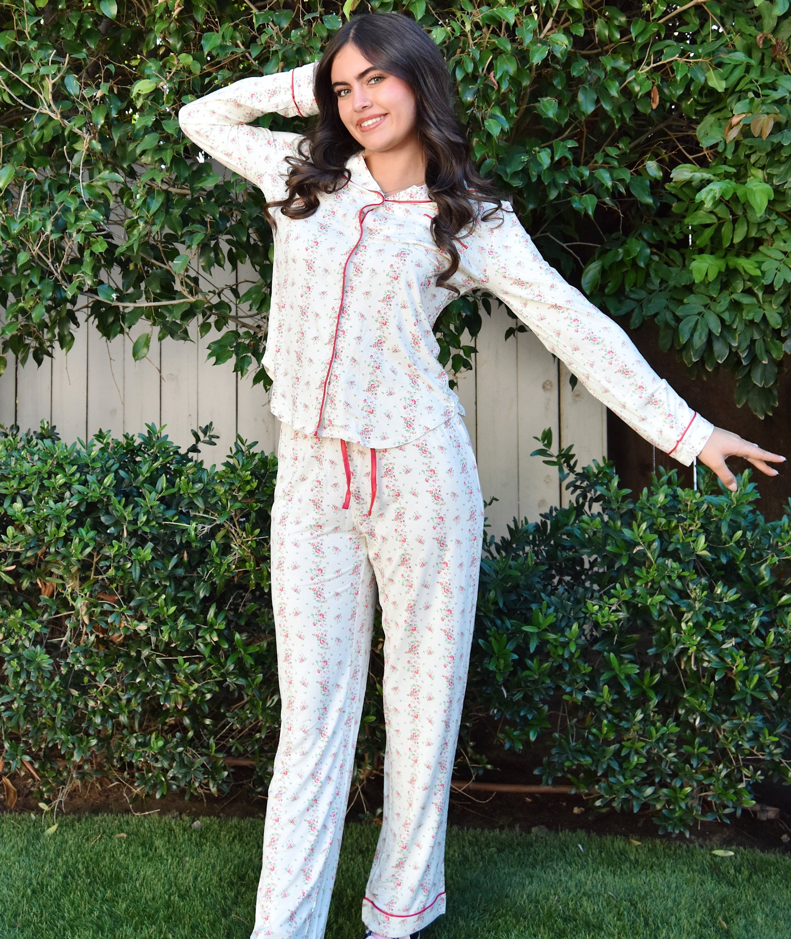 Katie J NYC Juniors Shabby Chic Stripe Maia Pajama Set - Soft Cotton Sleepwear for Women, Cute Striped Pajama Pants & Top - Perfect for Lounging, Sleepovers & Cozy Nights at Home