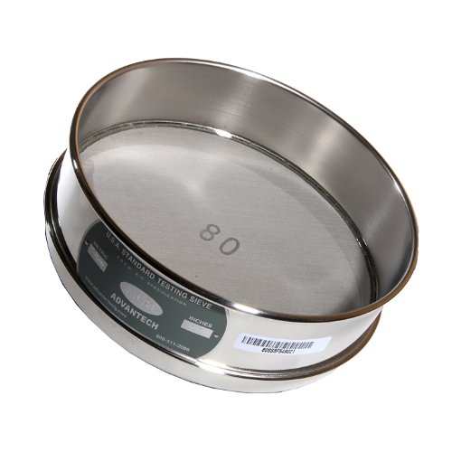 ADVANTECH 80SS8F 8-Inch Stainless Steel Test Sieves - #80 Mesh Full Height Sieve for Laboratory, Quality Control & Particle Analysis | Perfect for Soil Testing, Construction Materials & Industrial Applications