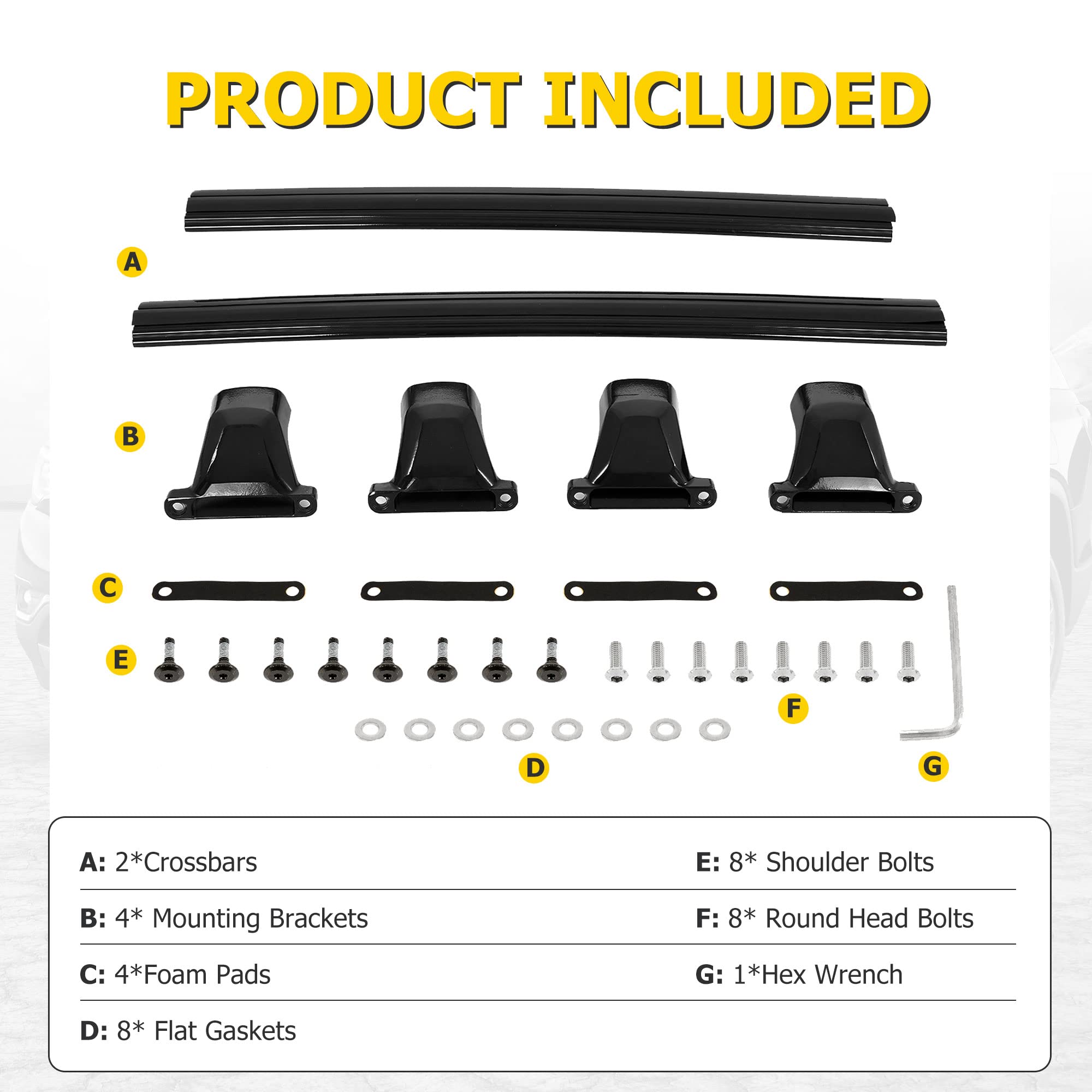 AUXMART Aluminum Roof Rack Cross Bars for 2017-2023 GMC Acadia - 165LBS Capacity, Bright Black Cargo Bars for One-Piece Side Rails (with Fixed Points) | Perfect for Road Trips, Camping Gear & Outdoor Adventures