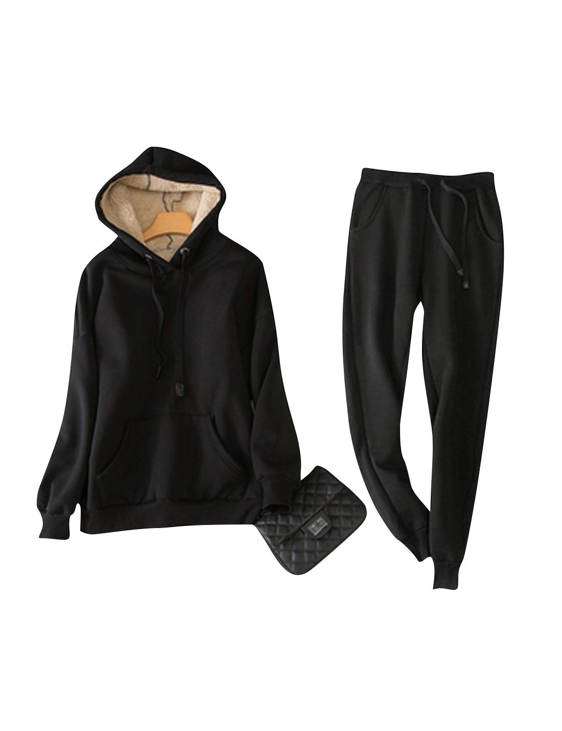 Women's Winter Sherpa-Lined Pullover Hoodie & Jogger Sweatpants Set - Cozy Fleece Two Piece Outfit for Running, Yoga & Lounge Wear
