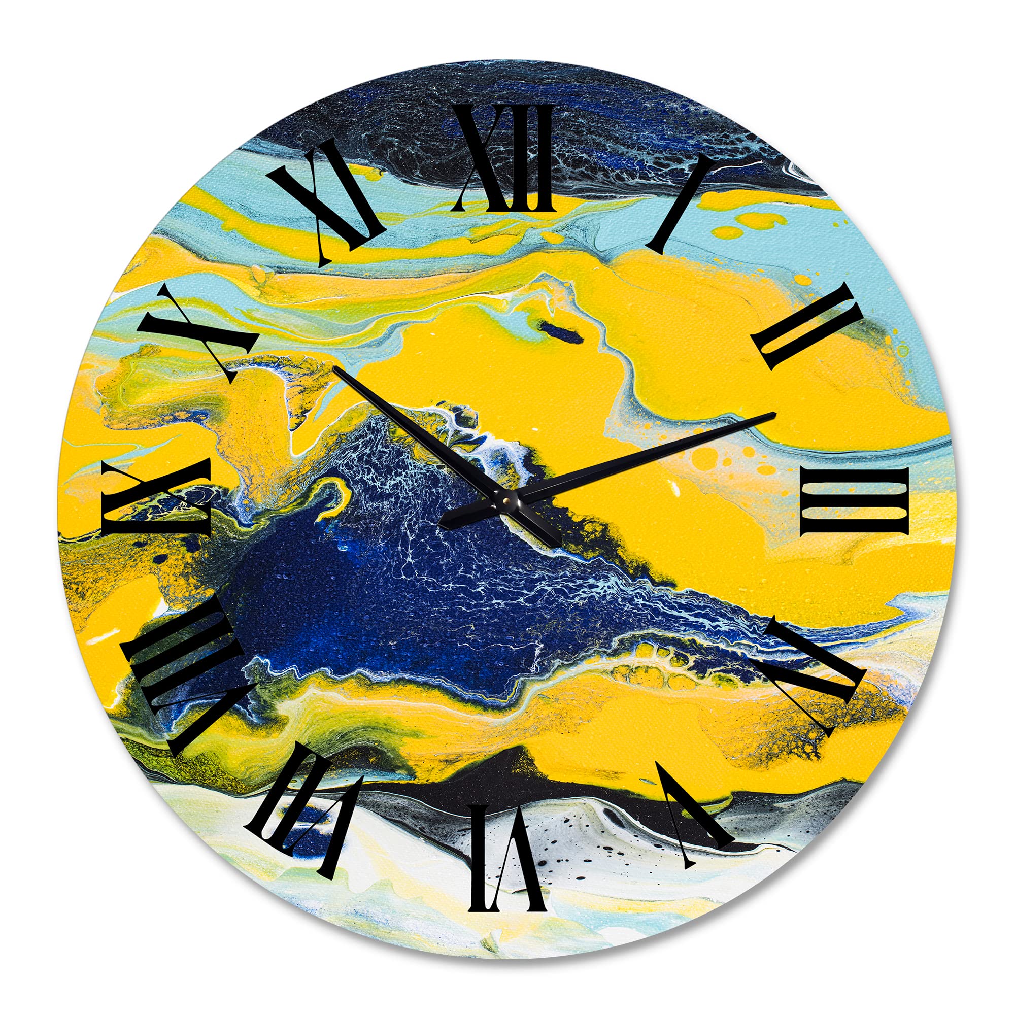 Abstract Marble Wall Clock - Modern Large Yellow & Blue Fractal Design for Living Room Decor | Perfect for Home, Office & Contemporary Interior Design