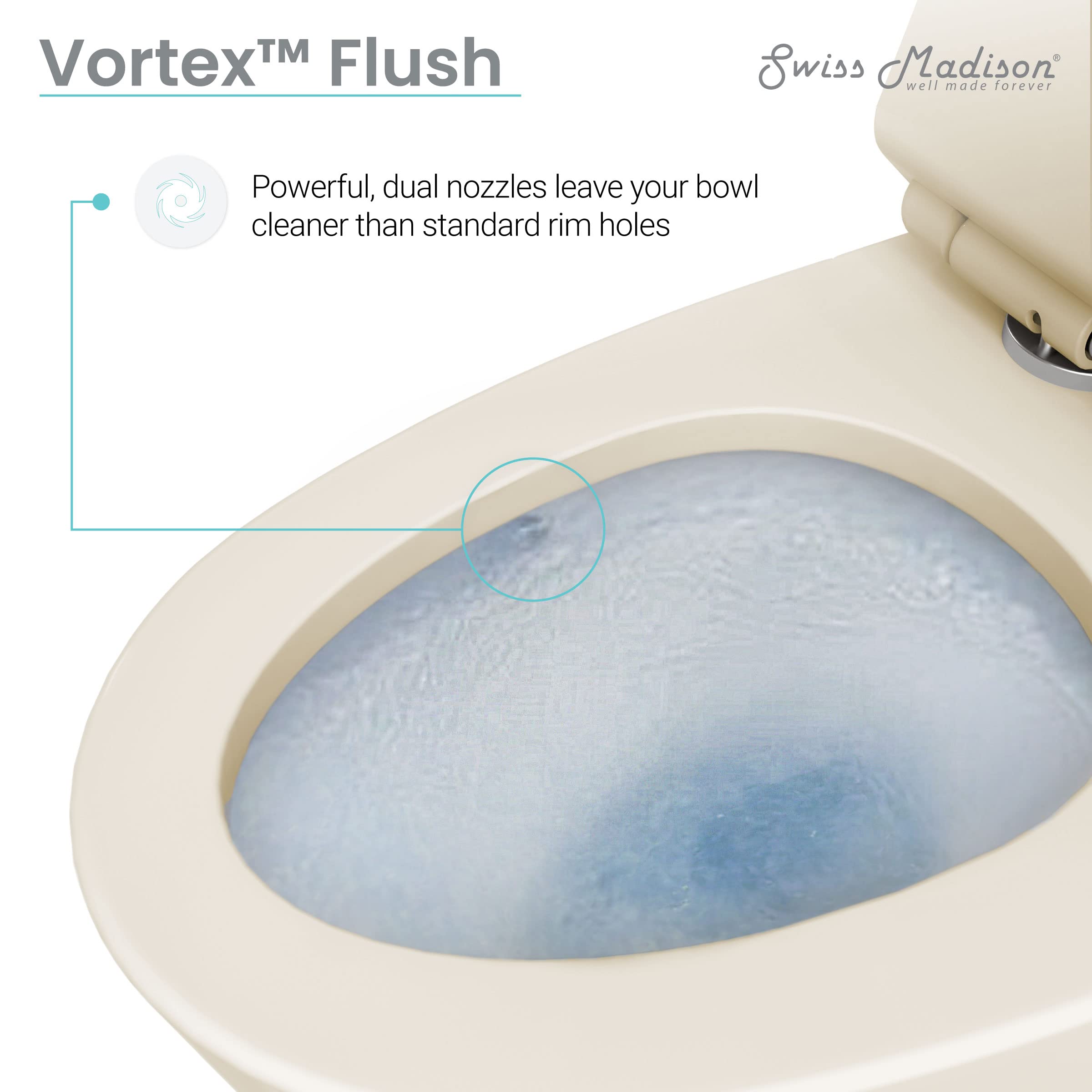 Swiss Madison Ivy One Piece Toilet with Dual Vortex Flush 1.1/1.6 GPF - Water Efficient Bathroom Toilet in Bisque for Modern Homes & Commercial Spaces