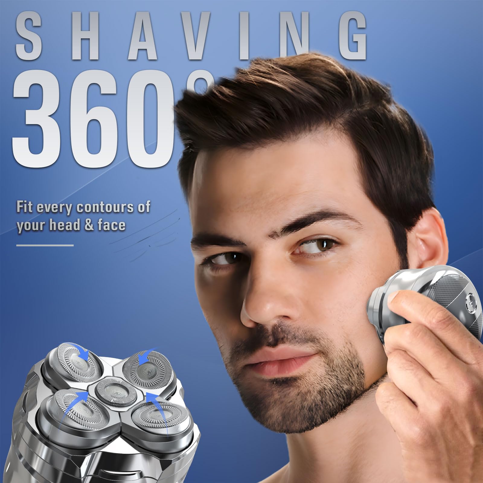 Electric Head Shavers for Bald Men - Waterproof Cordless Bald Razor Wet/Dry Shaving Rechargeable Head & Face Shaver with Precision Trimmer - Perfect for Home Use, Travel & Daily Shower Routine