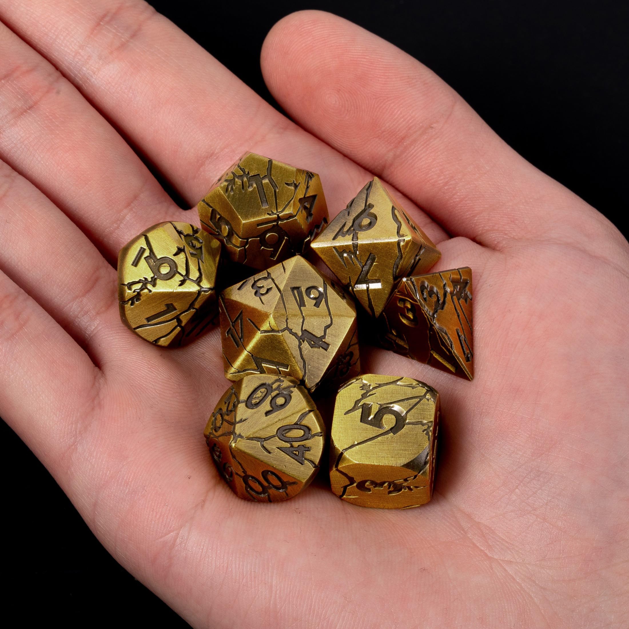 DND Metal Dice Set - Ancient Gold Ruins Cracked Polyhedral Dice for RPG, D&D, Pathfinder & Tabletop Games - Premium Dungeons and Dragons Dice for Fantasy Roleplaying & Collectors
