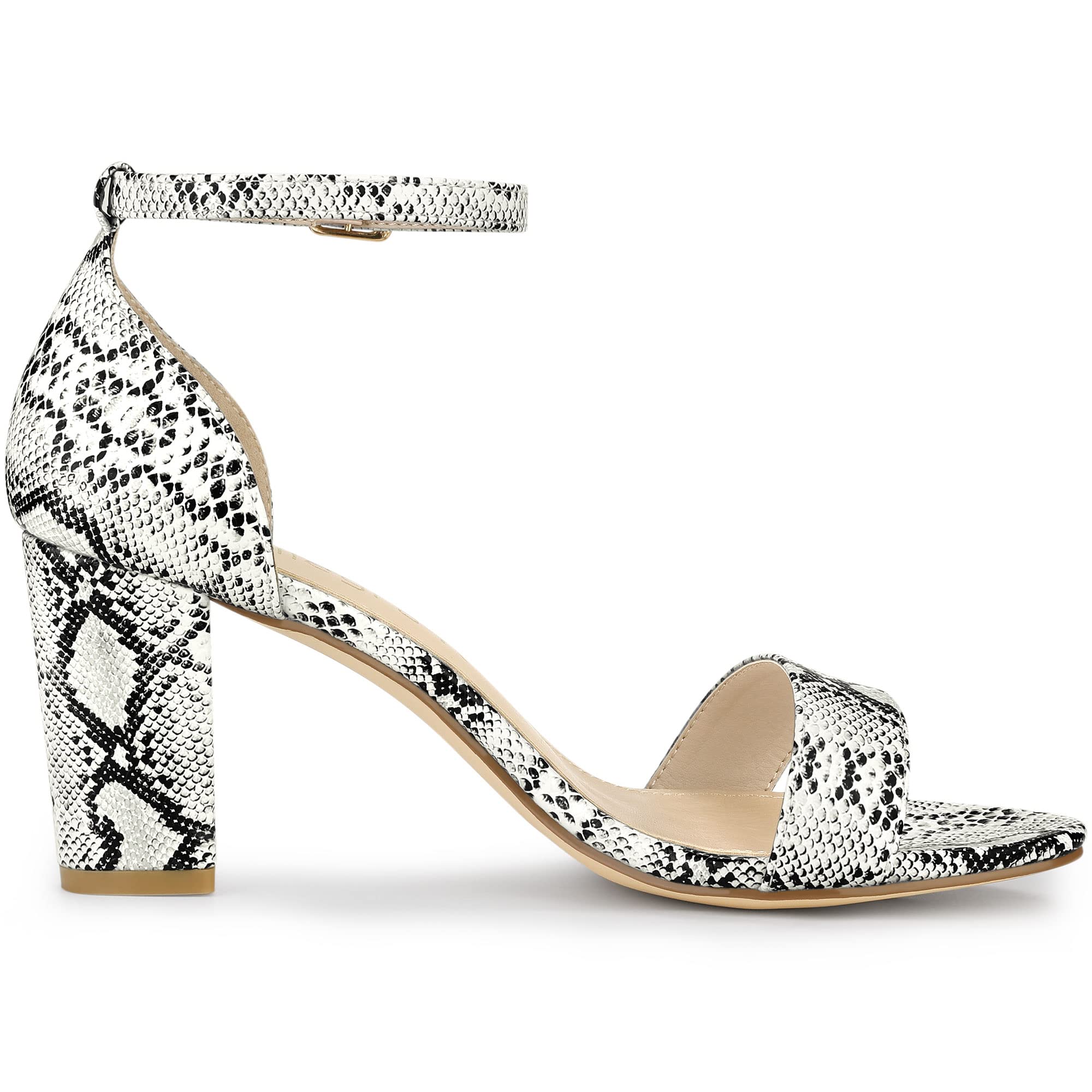Allegra K Women's Chunky Heel Ankle Strap Sandals - Fashion Snakeskin Print High Heels for Women | Perfect for Parties, Weddings & Evening Events