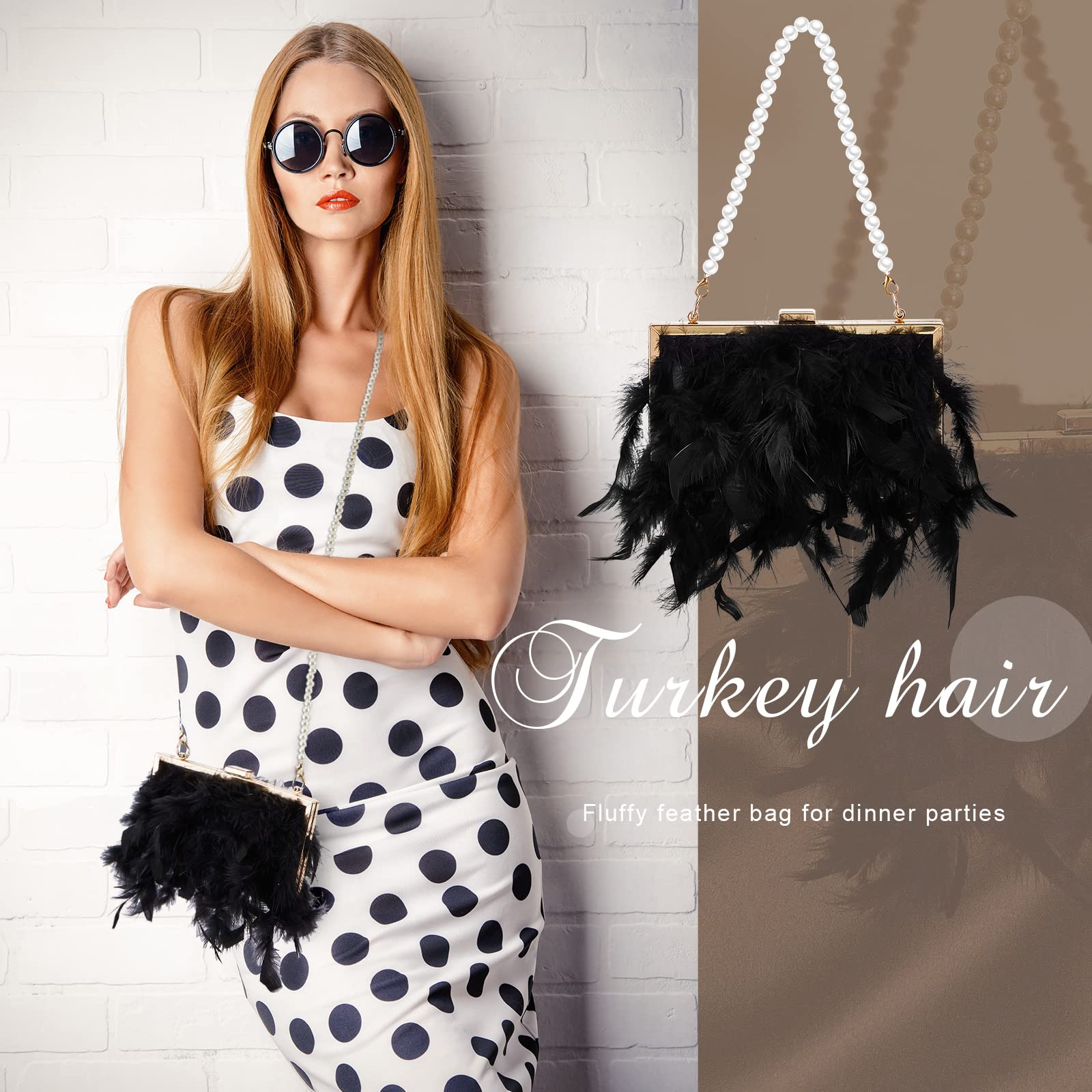 Amylove Feather Clutch Purse for Women - Elegant Furry Evening Bag with Glossy Fringe for Wedding, Bride & Special Occasions | Perfect for Prom, Gala & Formal Events