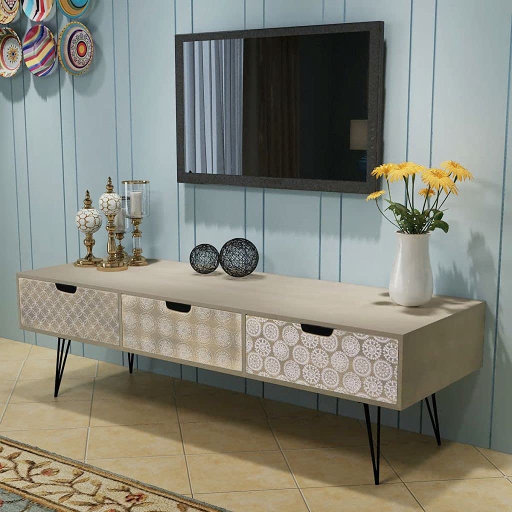 Modern TV Stand with Fireplace - 50 Inch Entertainment Center with 3 Drawers, 47.2