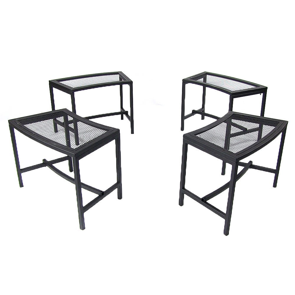 Sunnydaze Outdoor 4-Piece Black Powder-Coated Metal Fire Pit Bench Set - Curved Backless Mesh Design for Patio, Garden & Backyard Relaxation