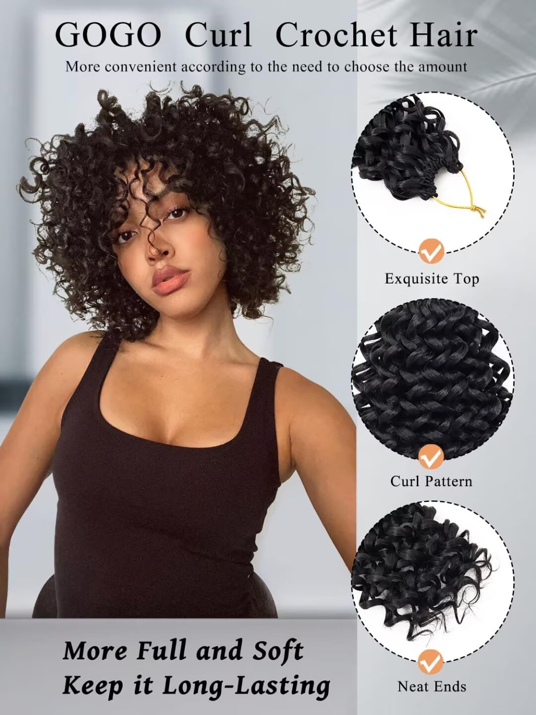 Gowit Gogo Curl 6-Inch Crochet Braiding Hair - 6 Packs Short Curly Synthetic Hair Extensions for Black Women (1B Black Deep Ocean Wave) - Perfect for Protective Styles, Twist Outs & Everyday Wear