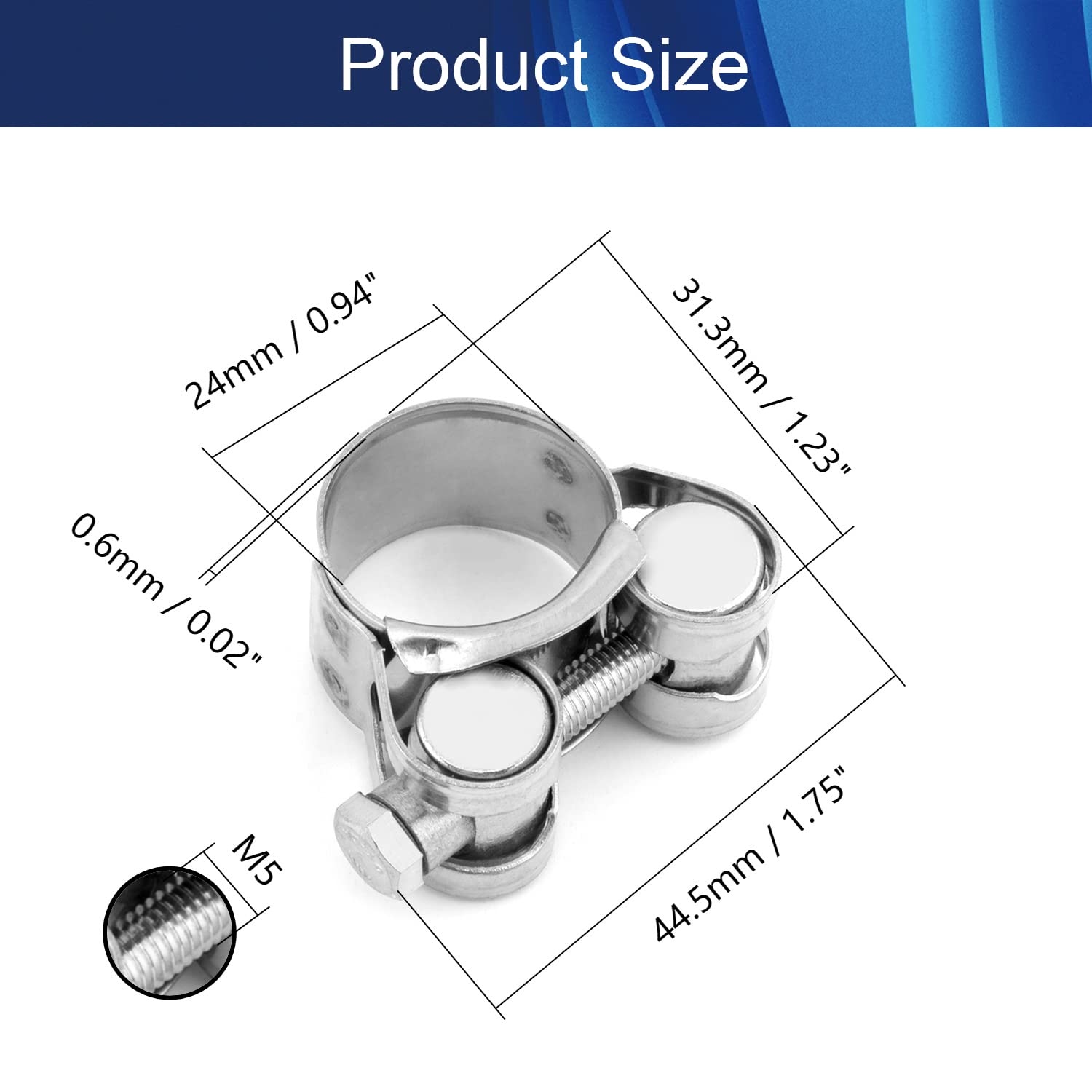 Stainless Steel T-Bolt Hose Clamp 20-22mm (2 Pack) - Heavy Duty Fuel Line Clamps for Automotive, Marine & Industrial Applications - Perfect for Fuel Pumps, Filters & Plumbing Systems