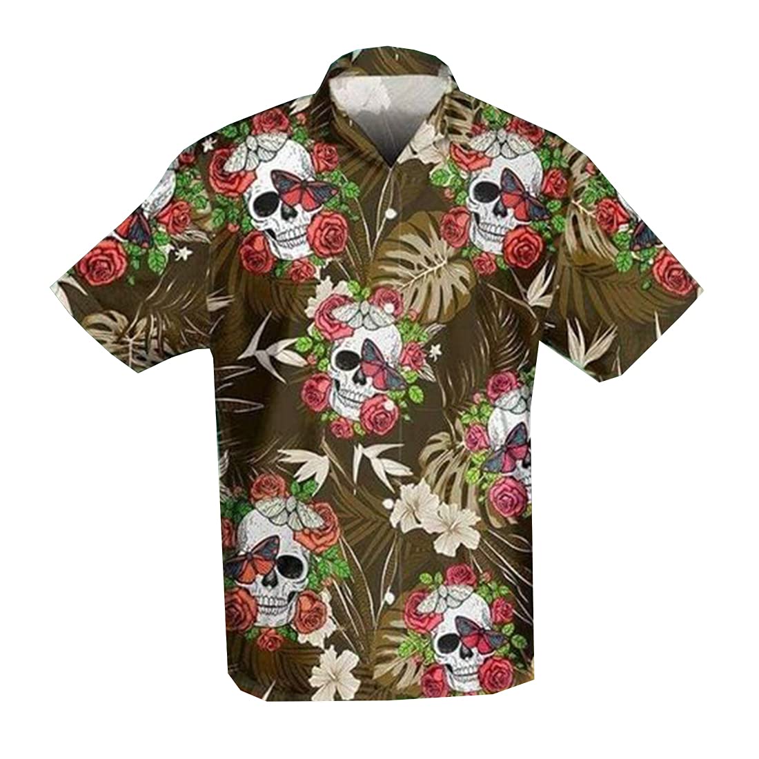 Men's Tropical Skull Hawaiian Shirts - Short Sleeve Button Down Aloha Shirts for Summer | Beach Party, Vacation & Casual Wear