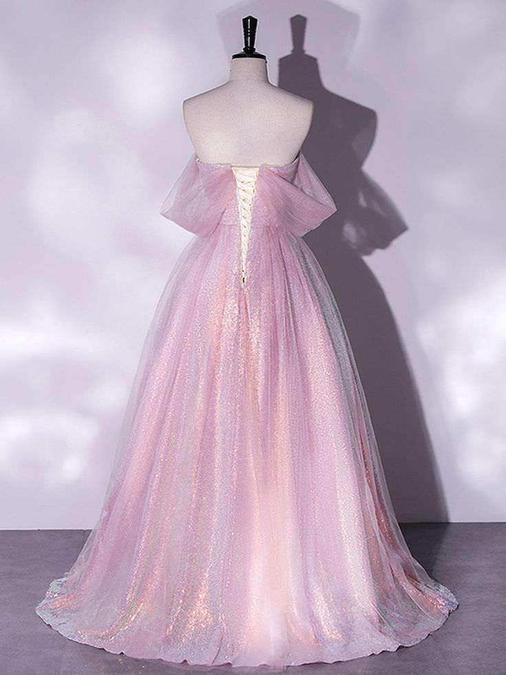 Sparkling Pink Off-The-Shoulder A-Line Long Prom Dress J4405 | Elegant Formal Gown for Homecoming, Evening Party & Special Occasions